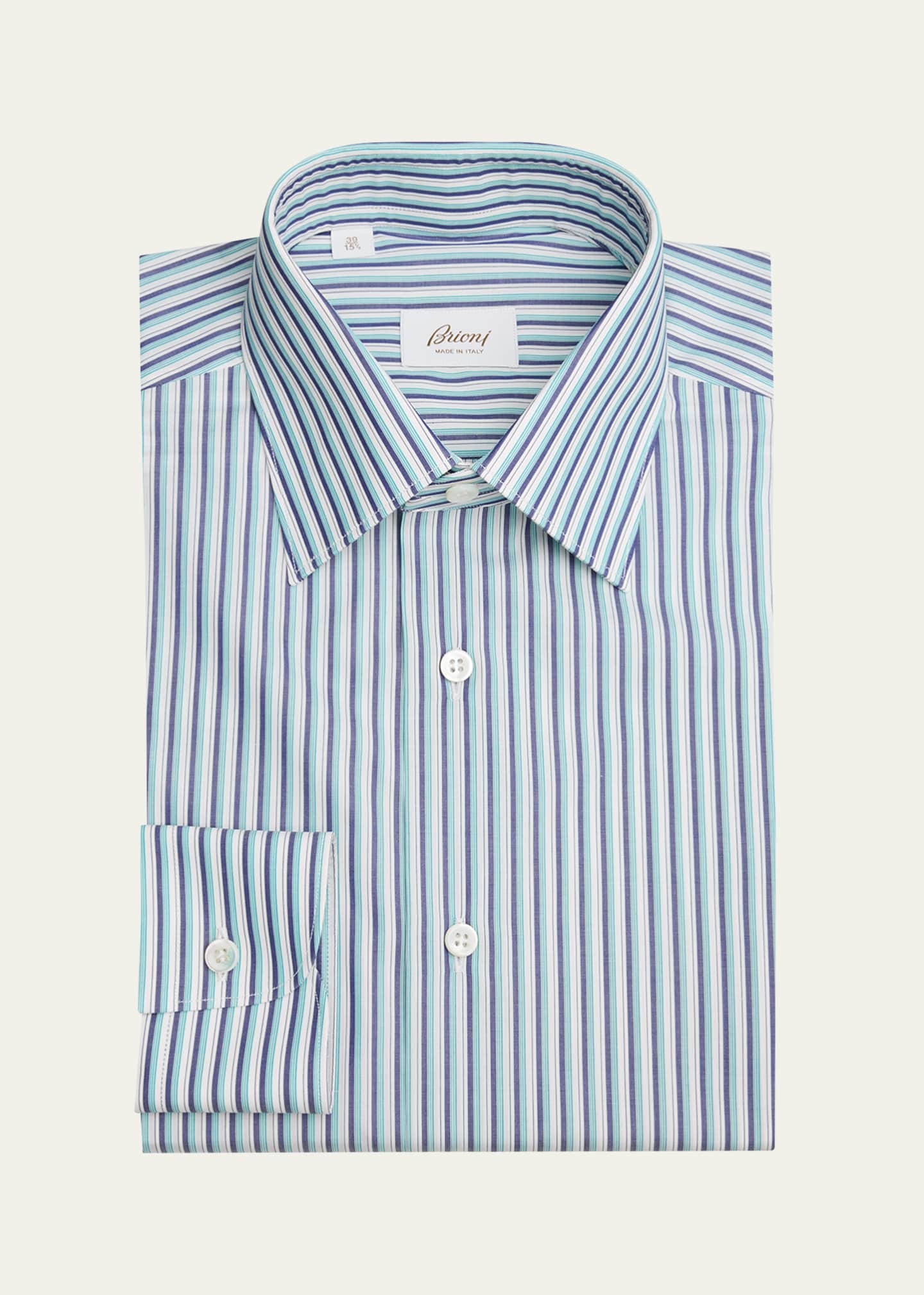 Brioni Men's Cotton Multi-Stripe Dress Shirt Image 1 of 2