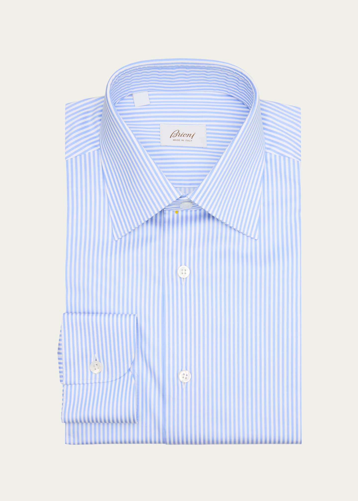 brioni dress shirt Men's Cotton Bengal Stripe Shirt, White Sky, Men's, 47 Eu (18.5 Us), Shirts Tops Formal & Evening Dress Shirts Curved hem Machine wash 100% Cotton Made in Italy Essential sky blue cotton formal