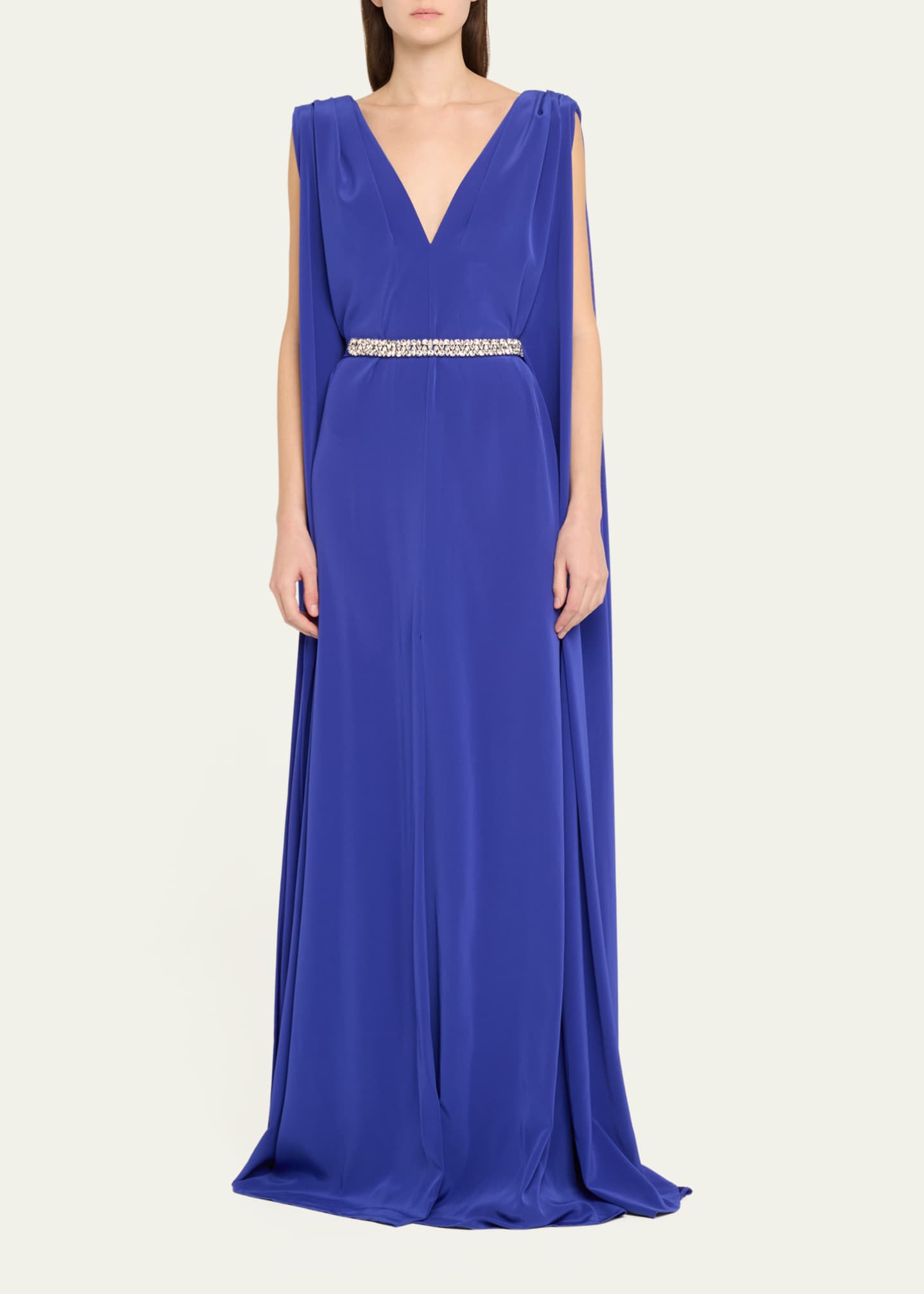 Stephane Rolland Paris Deep V Crepe Gown With Crystal Belt Image 2 of 5