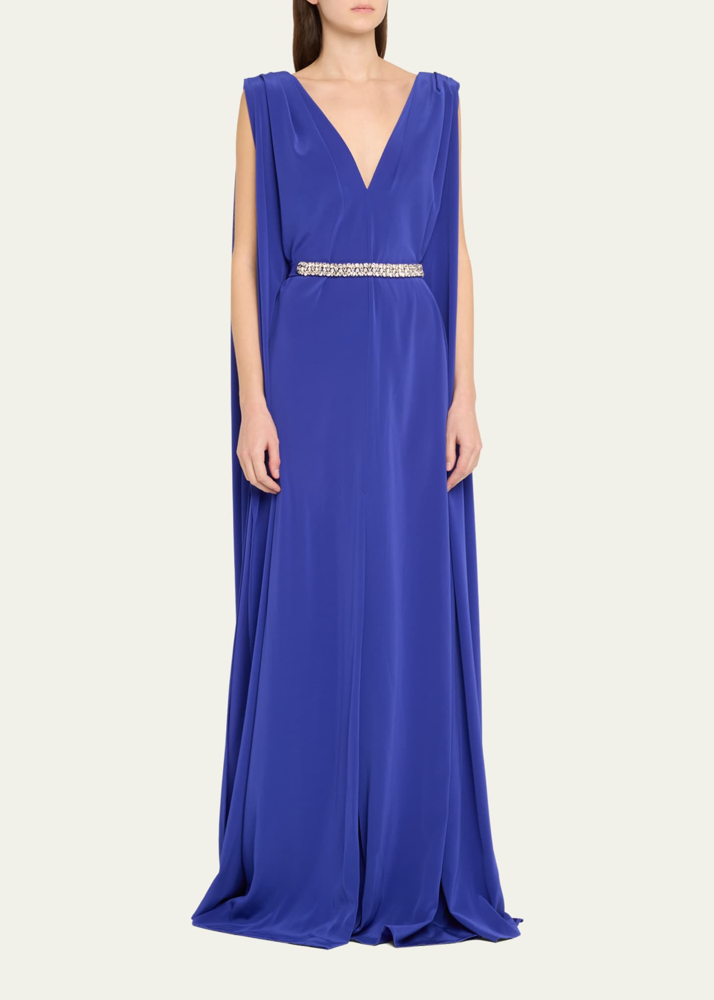 Stephane Rolland Paris Deep V Crepe Gown With Crystal Belt Image 4 of 5