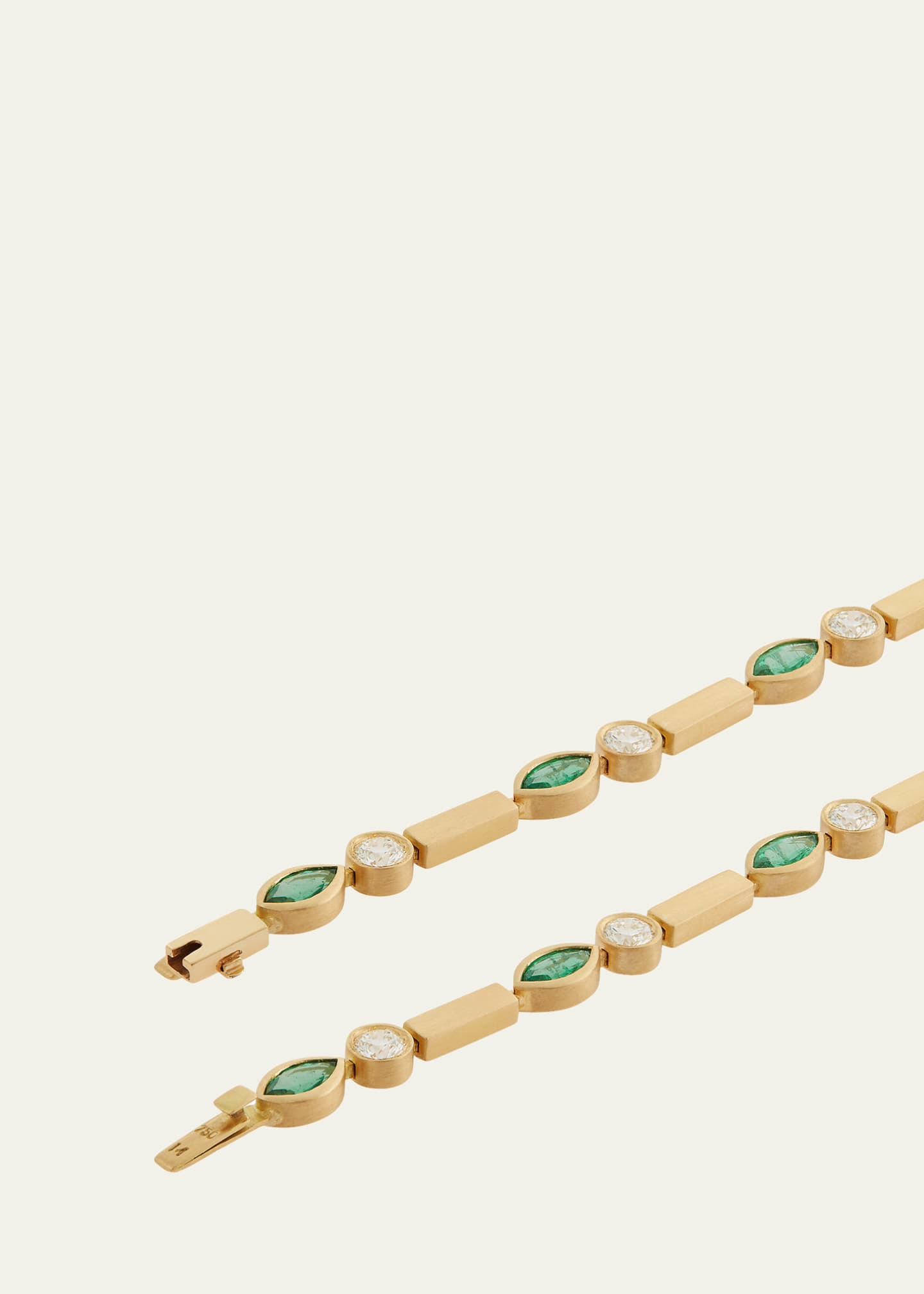 Emerald Navette Stream Bracelet with Diamonds in 18K Yellow Gold