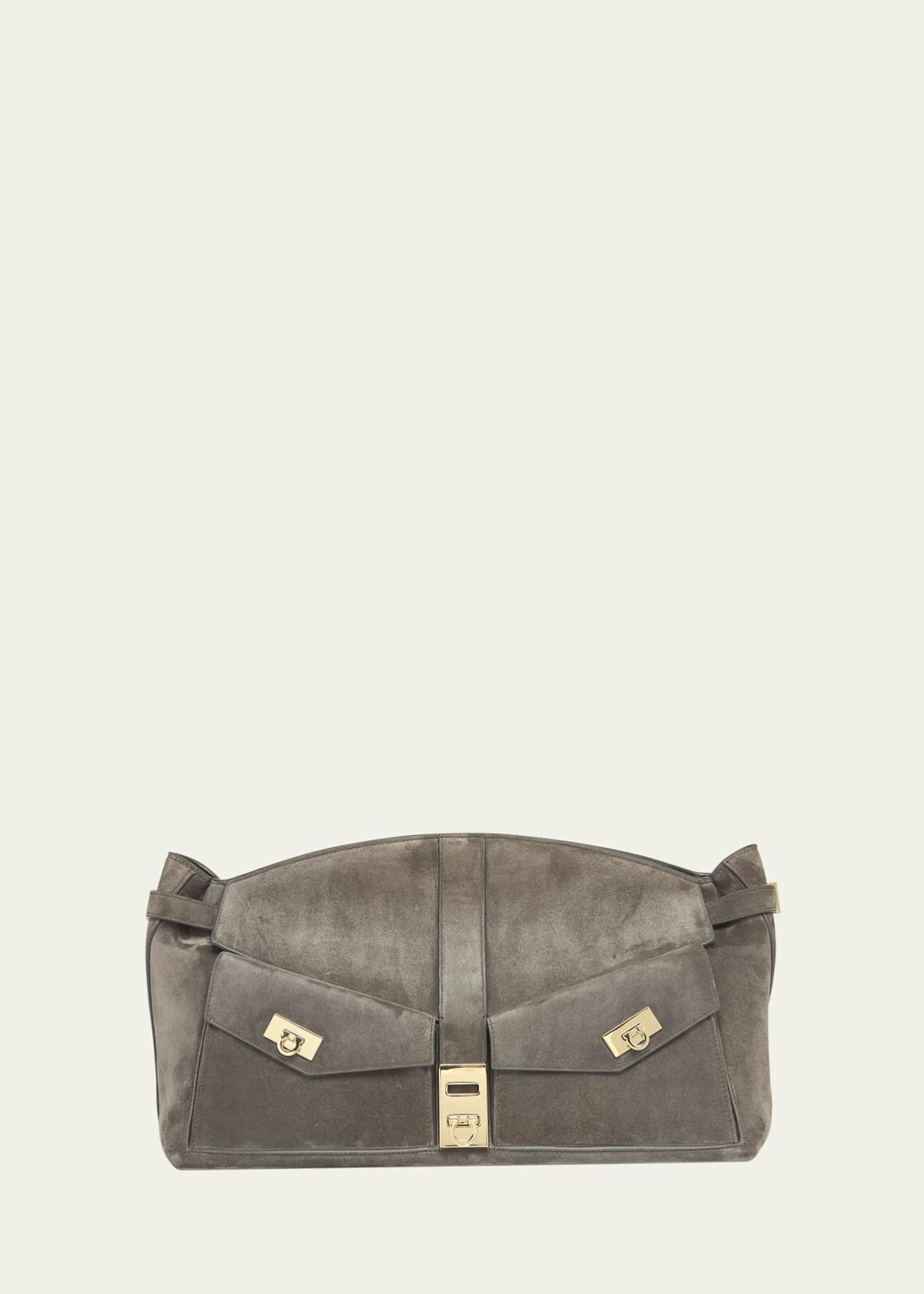 Ferragamo Hug Large Multipocket Suede Pouch Shoulder Bag Image 1 of 6