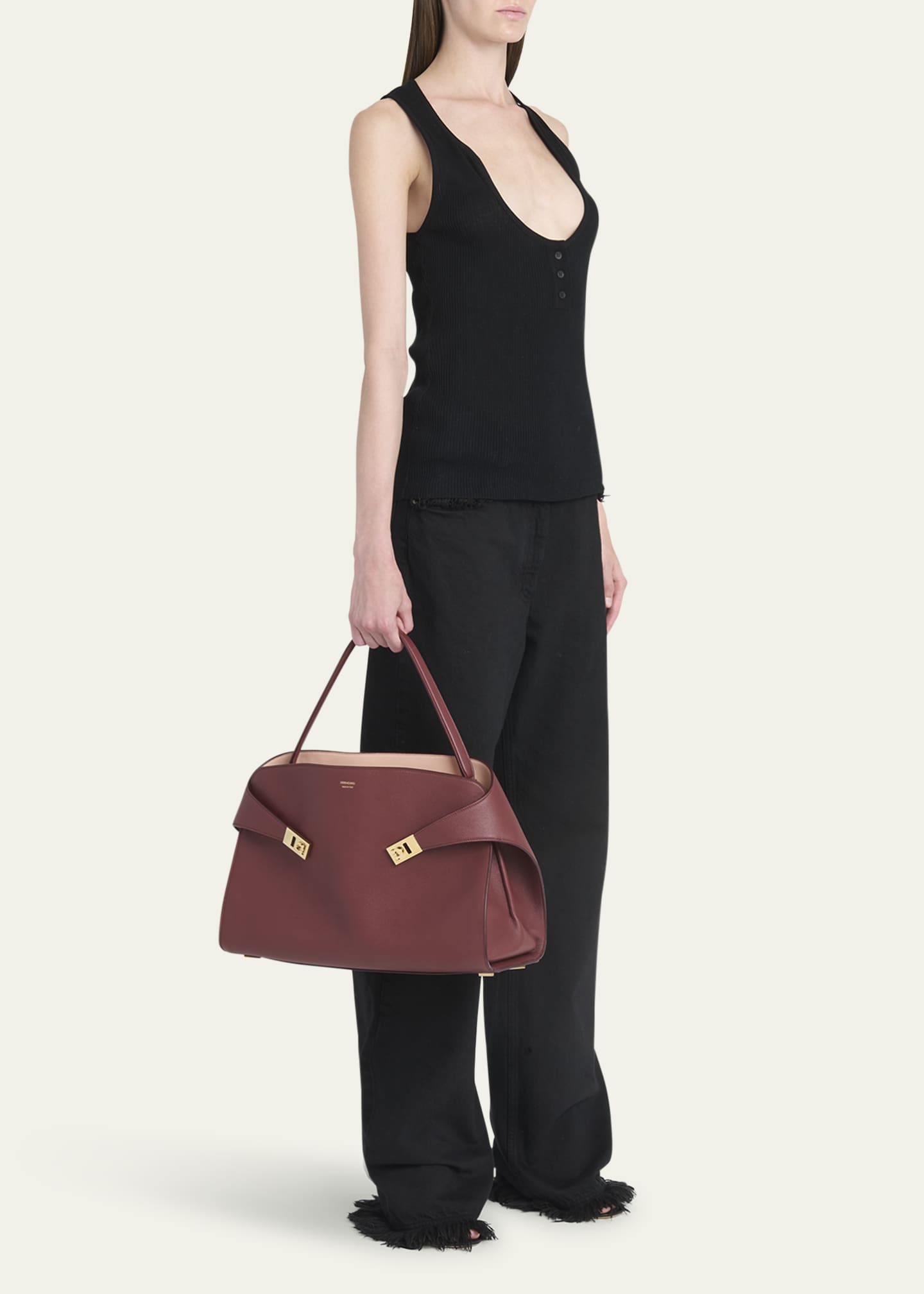 Ferragamo Hug Medium Soft Leather Top-Handle Bag Image 5 of 6