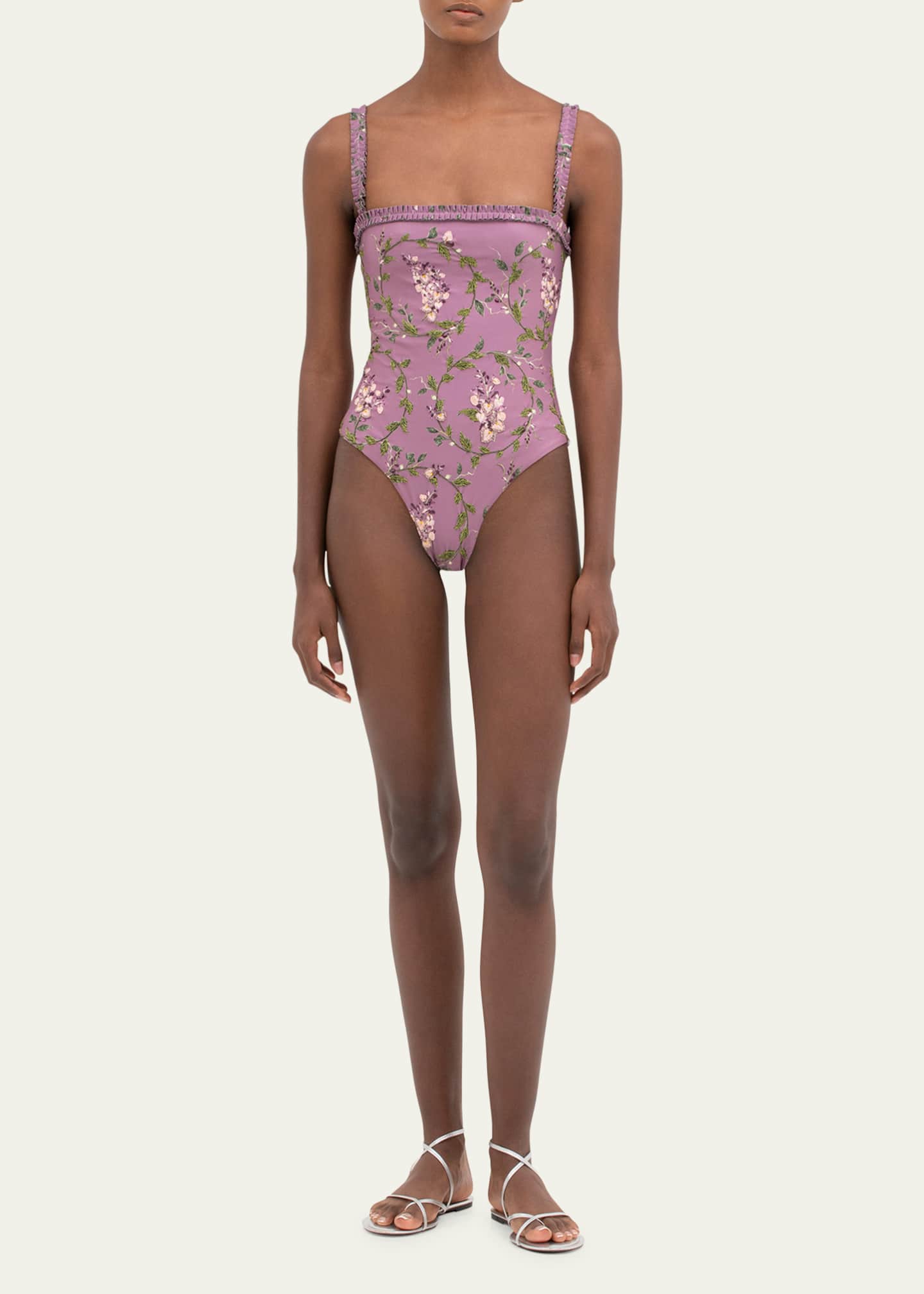 Agua by Agua Bendita Limon Wisteria Hand-Embroidered One-Piece Swimsuit Image 2 of 5