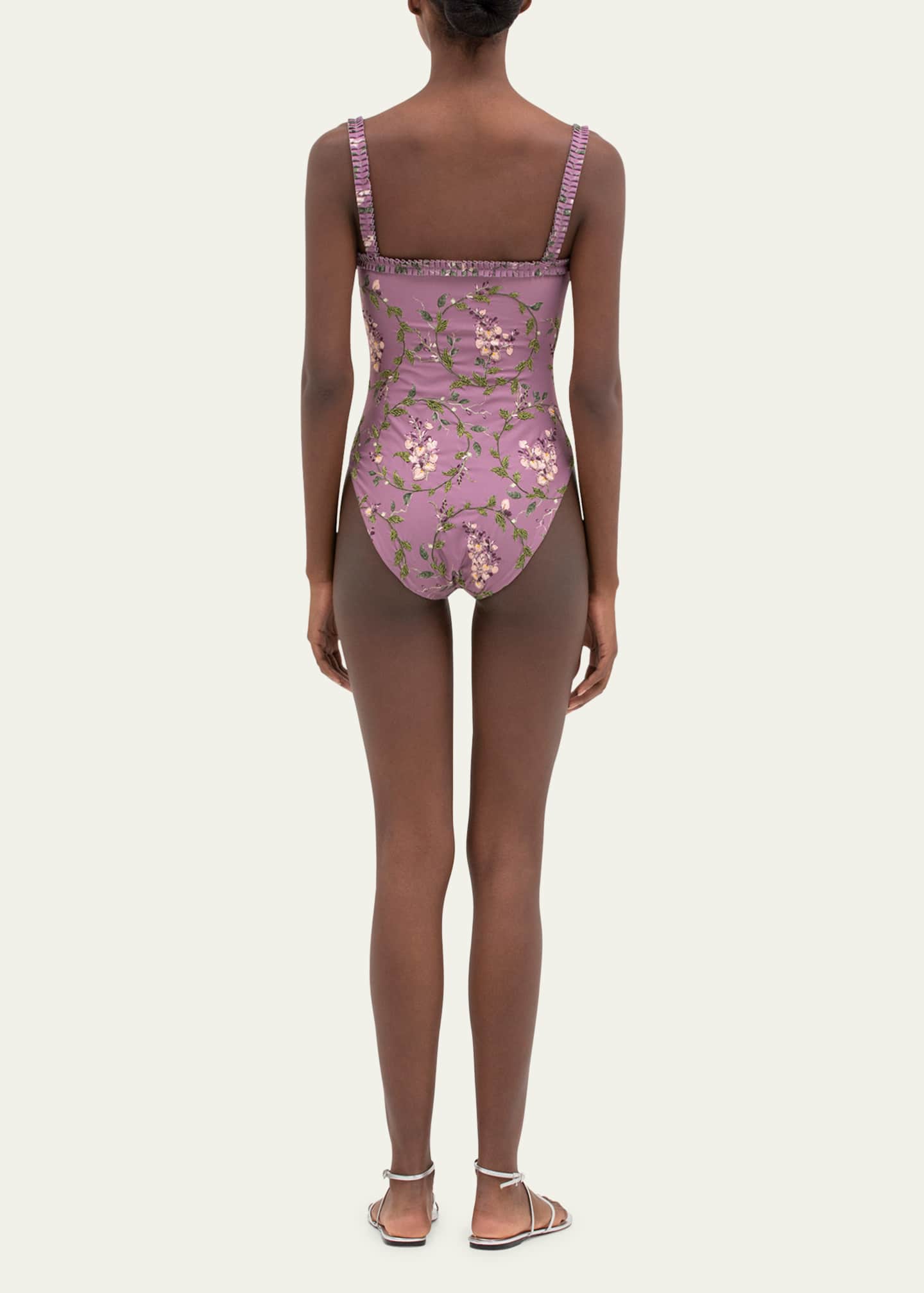 Agua by Agua Bendita Limon Wisteria Hand-Embroidered One-Piece Swimsuit Image 3 of 5