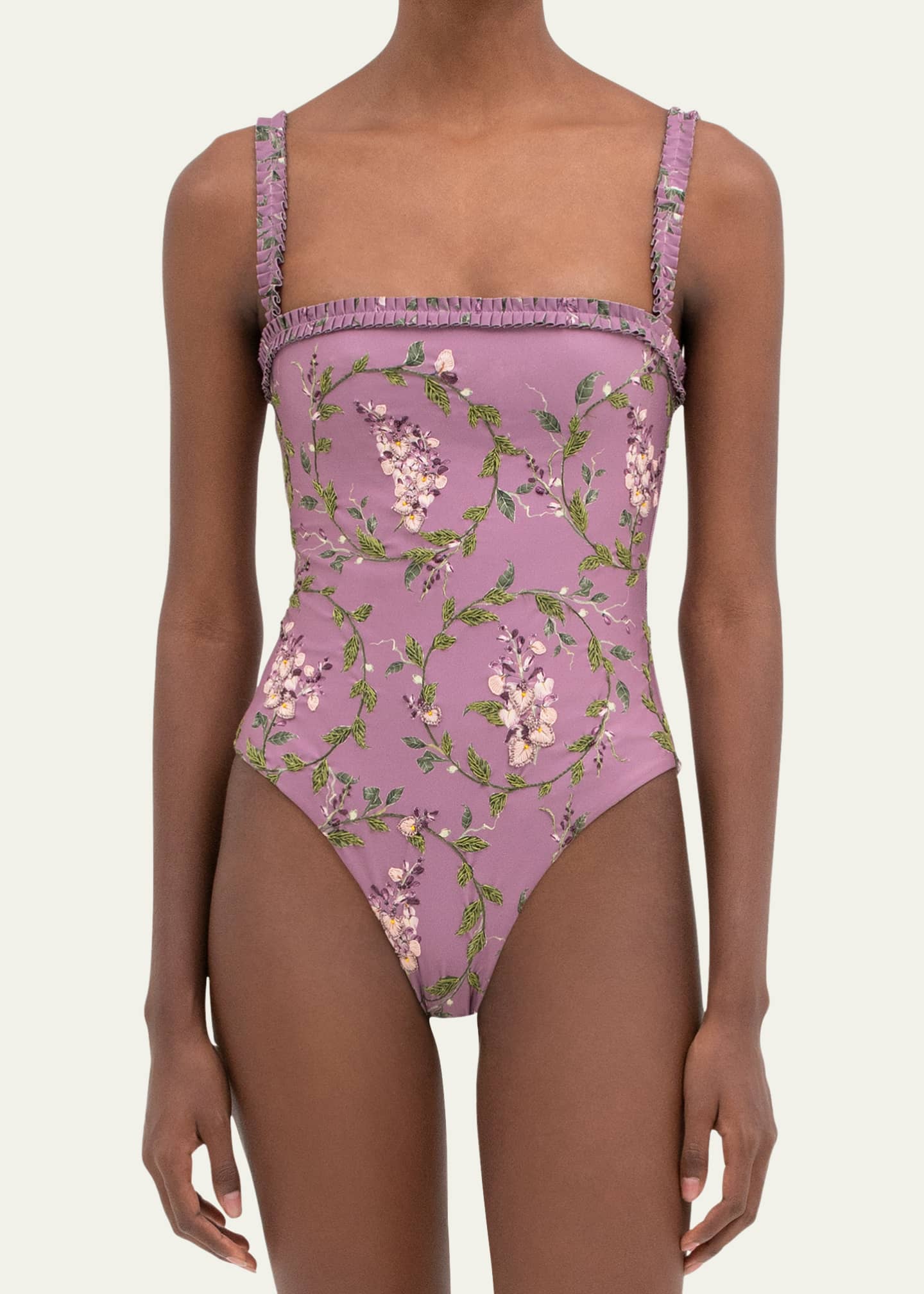Agua by Agua Bendita Limon Wisteria Hand-Embroidered One-Piece Swimsuit Image 4 of 5