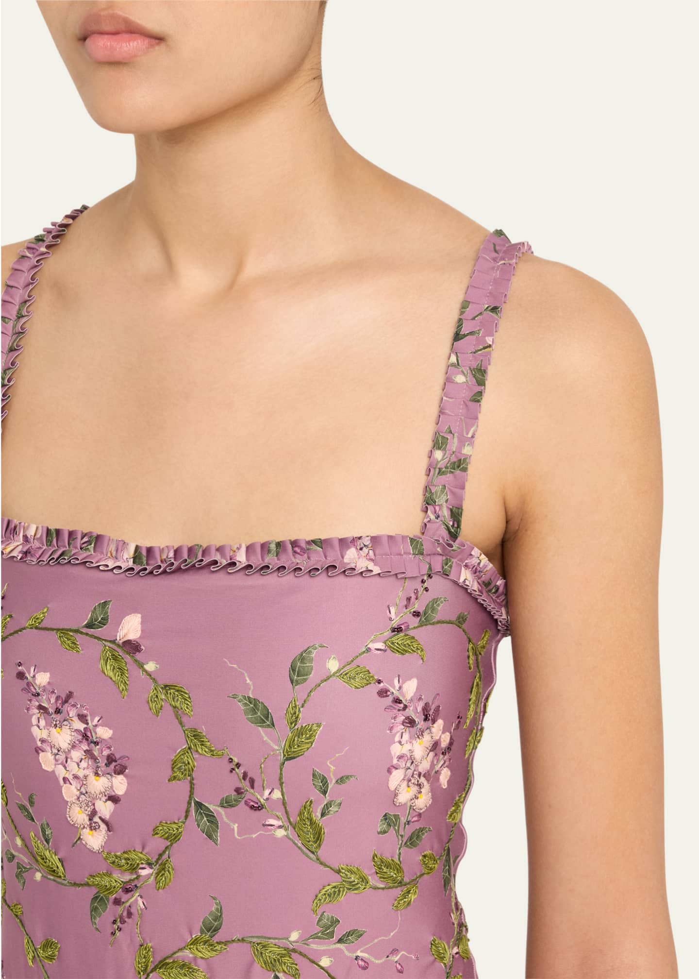 Agua by Agua Bendita Limon Wisteria Hand-Embroidered One-Piece Swimsuit Image 5 of 5