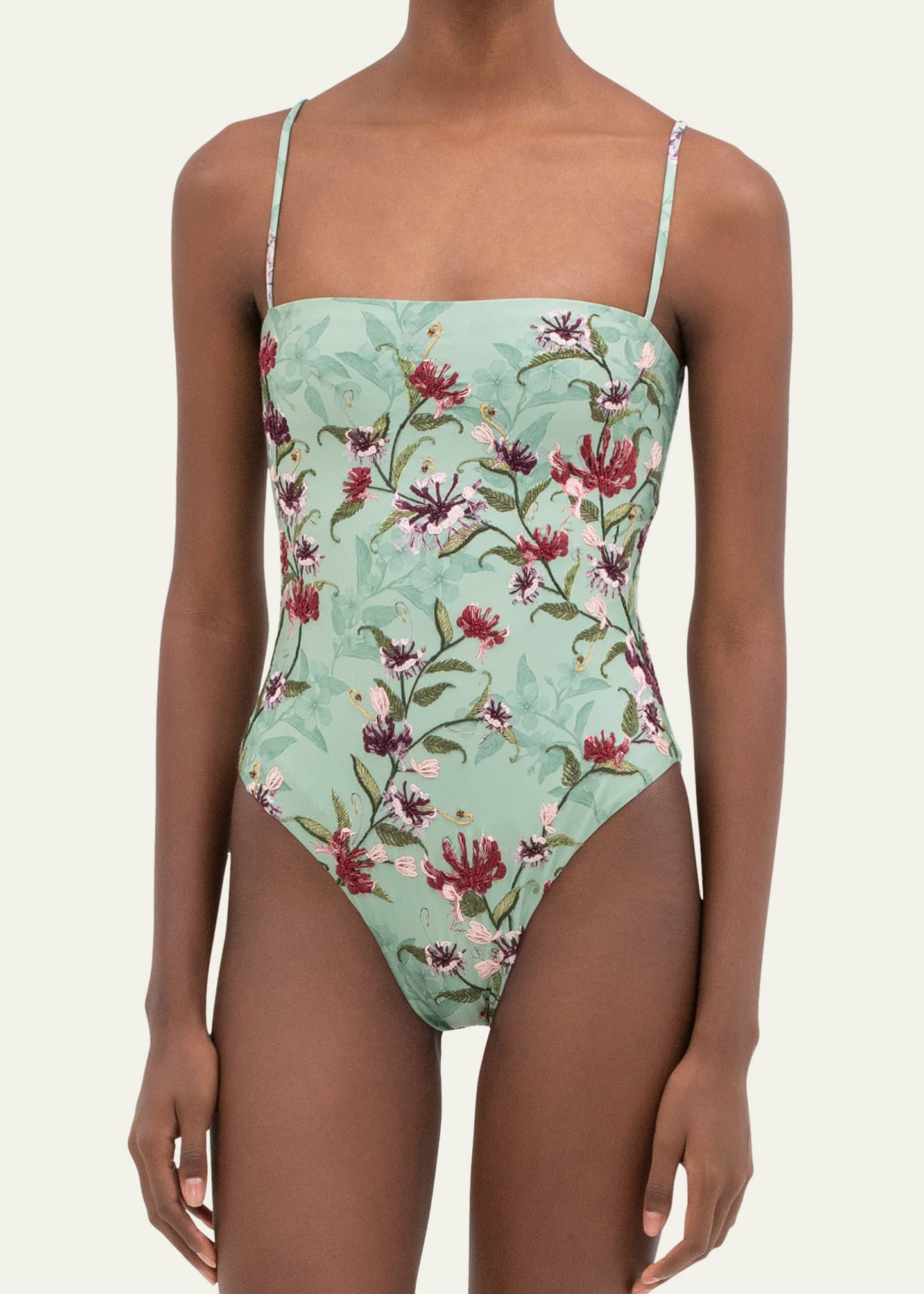Agua by Agua Bendita Duranzo Honeysuckle Hand-Embroidered One-Piece Swimsuit Image 4 of 5
