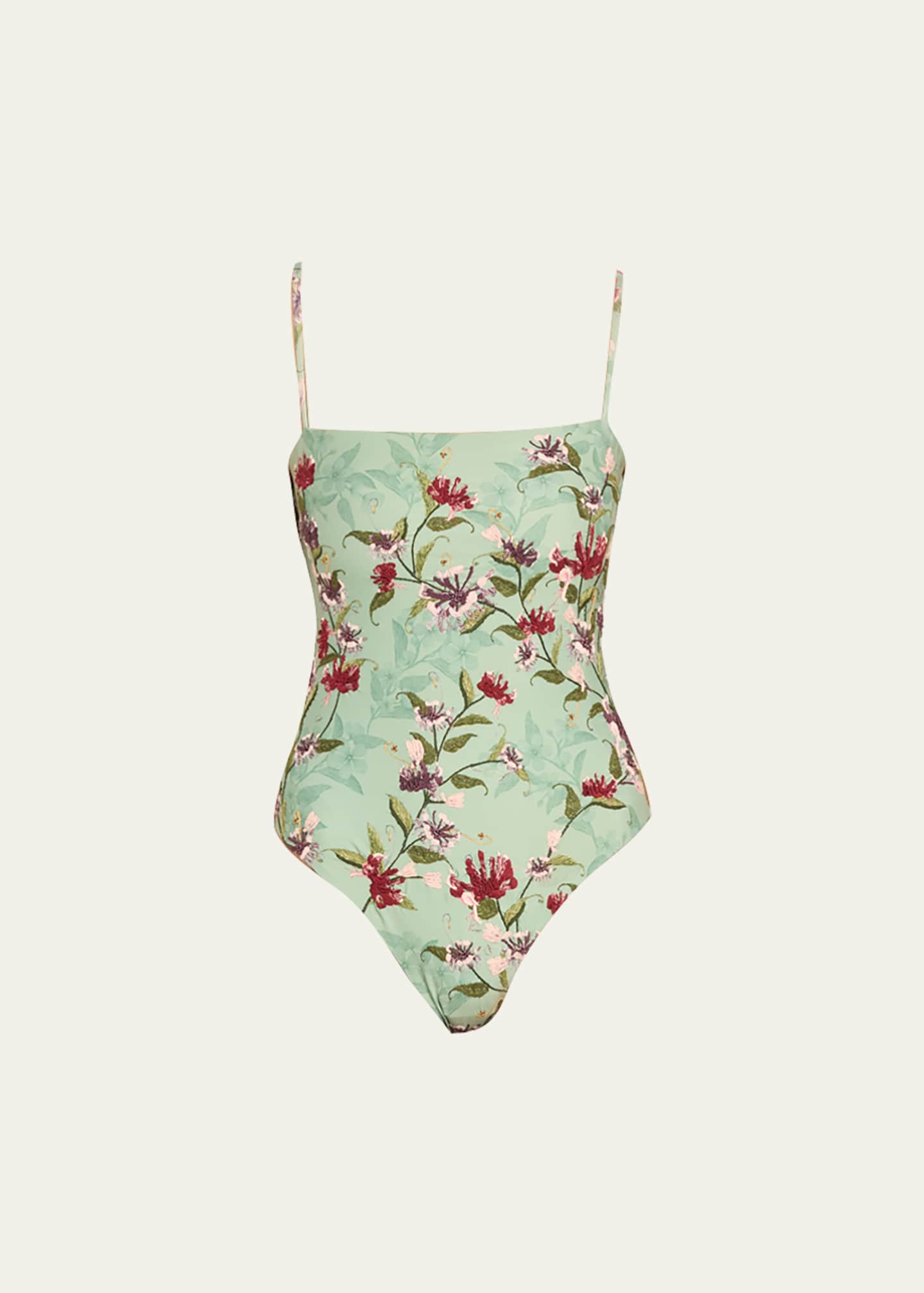 Agua by Agua Bendita Duranzo Honeysuckle Hand-Embroidered One-Piece Swimsuit Image 1 of 5