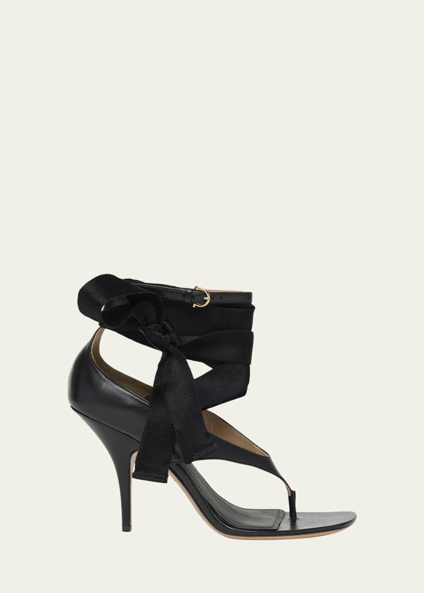 Ferragamo Leliu Leather Ankle-Wrap Thong Sandals Image 1 of 6