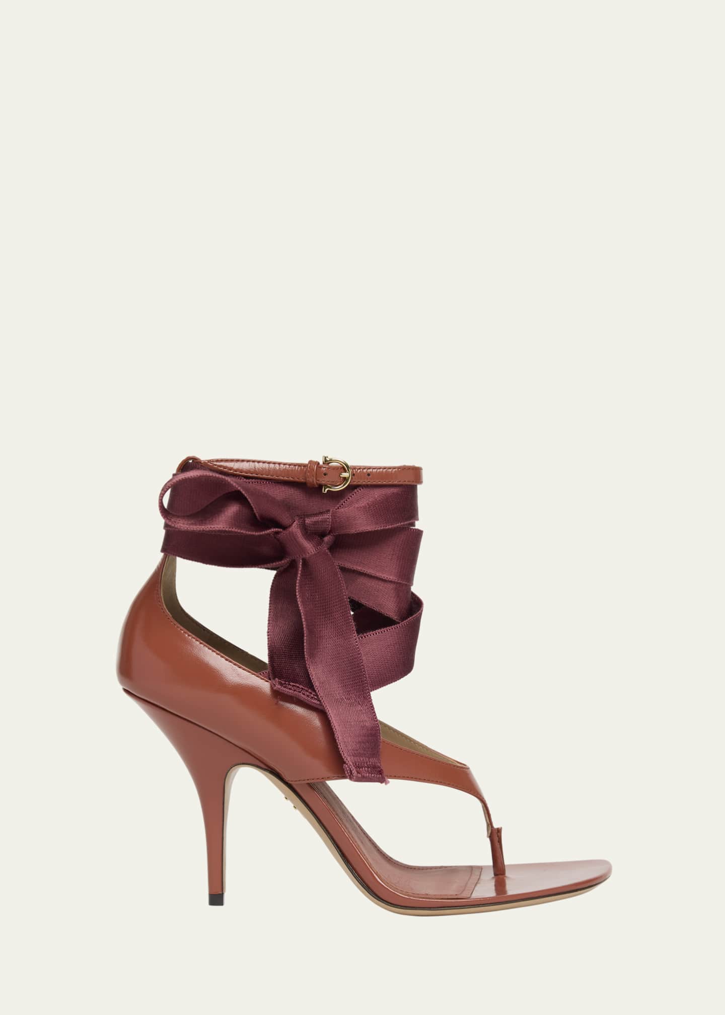 Ferragamo Leliu Leather Ankle-Wrap Thong Sandals Image 1 of 6