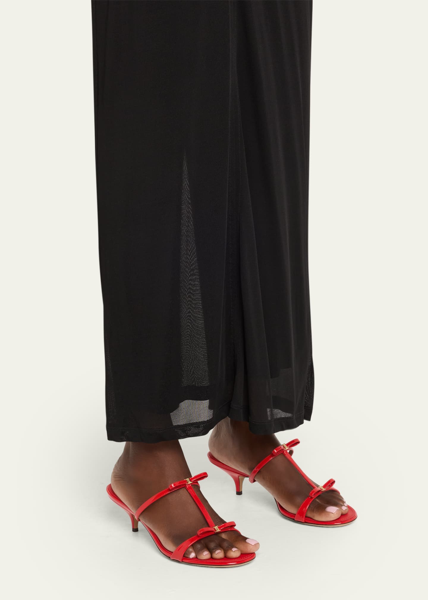 Ferragamo Abili Patent T-Strap Slide Sandals Image 2 of 6