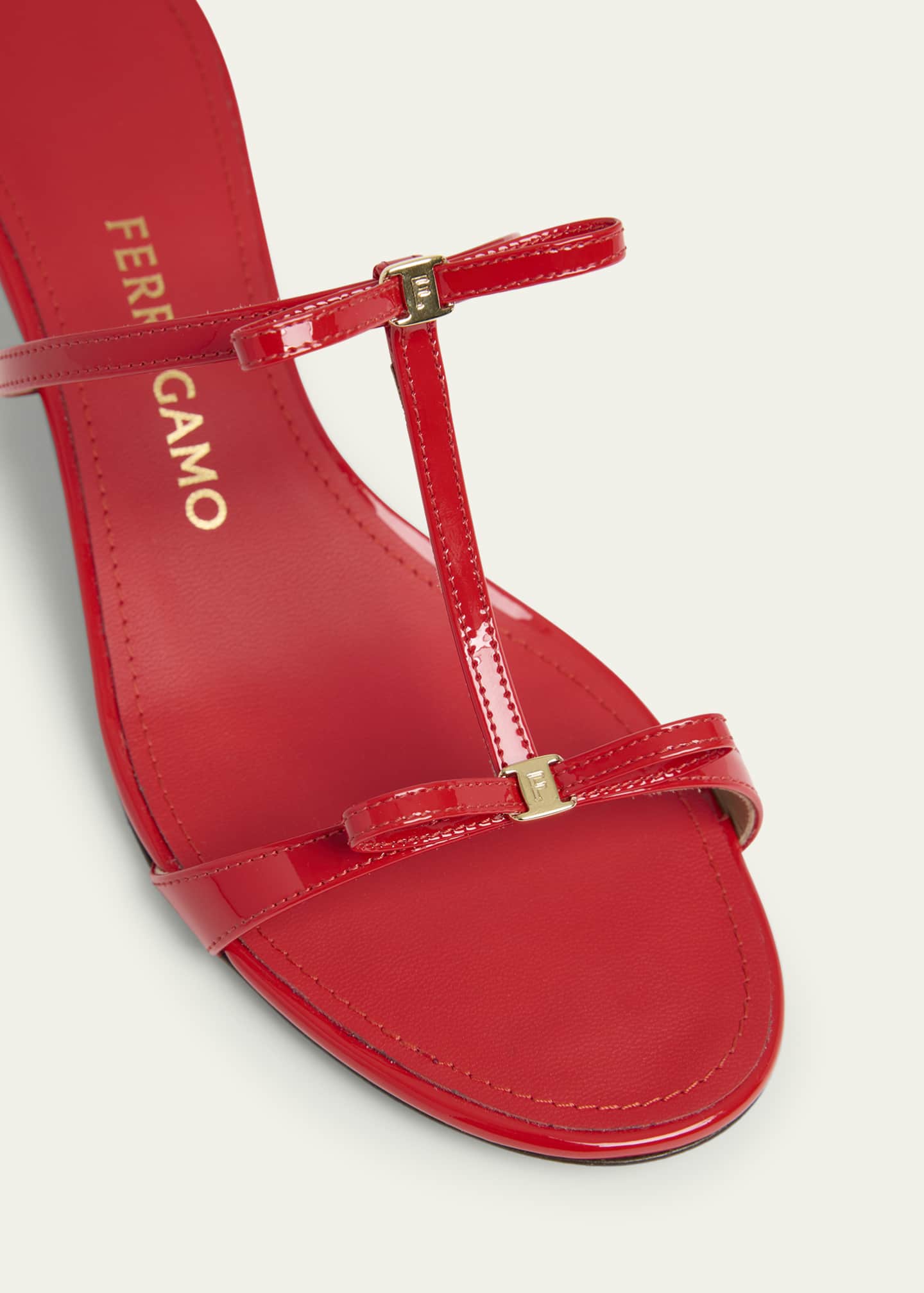 Ferragamo Abili Patent T-Strap Slide Sandals Image 3 of 4