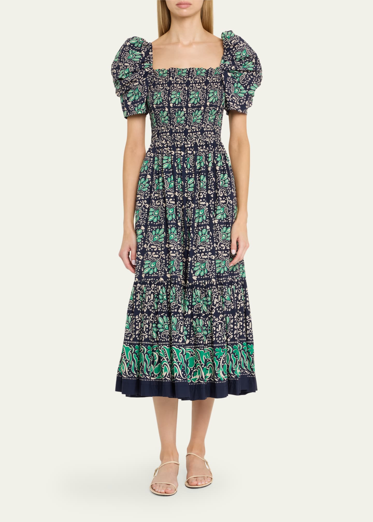 Moulin Smocked Puff-Sleeve Midi Dress