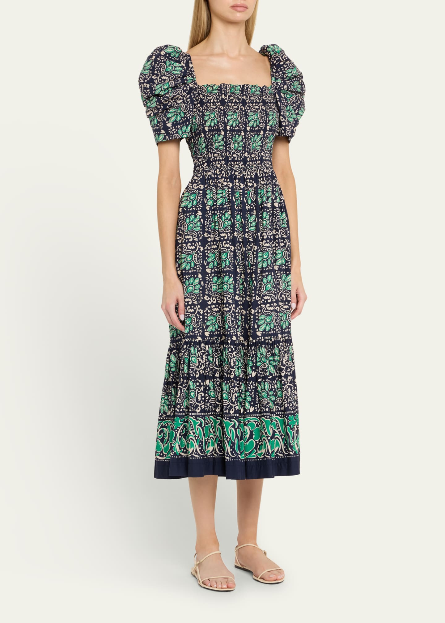 Moulin Smocked Puff-Sleeve Midi Dress