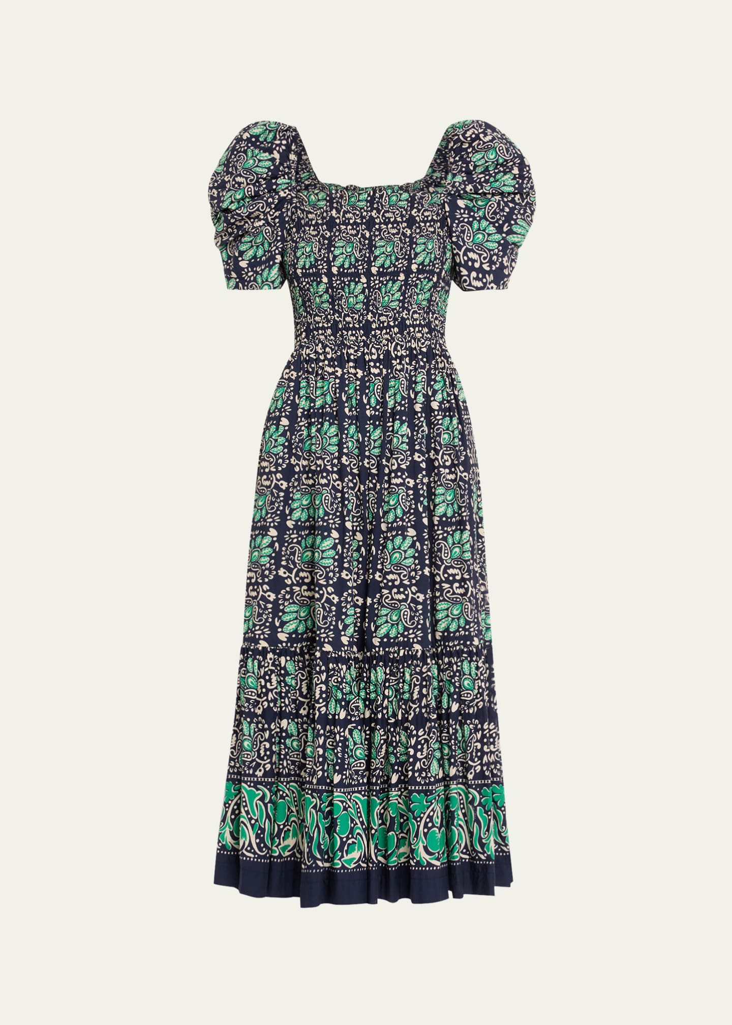 Moulin Smocked Puff-Sleeve Midi Dress