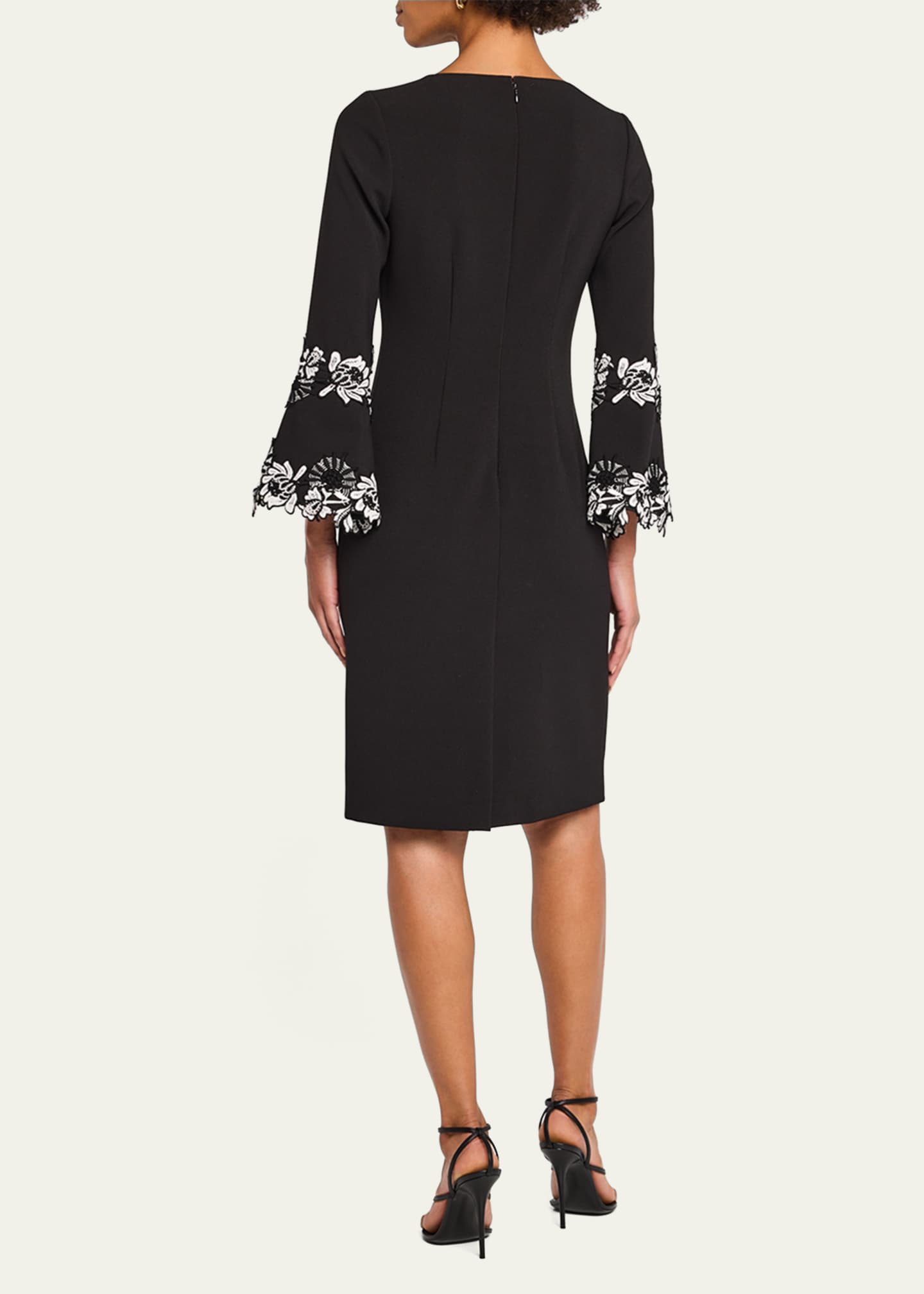 Rickie Freeman for Teri Jon Bell-Sleeve Floral Applique Crepe Dress Image 3 of 5
