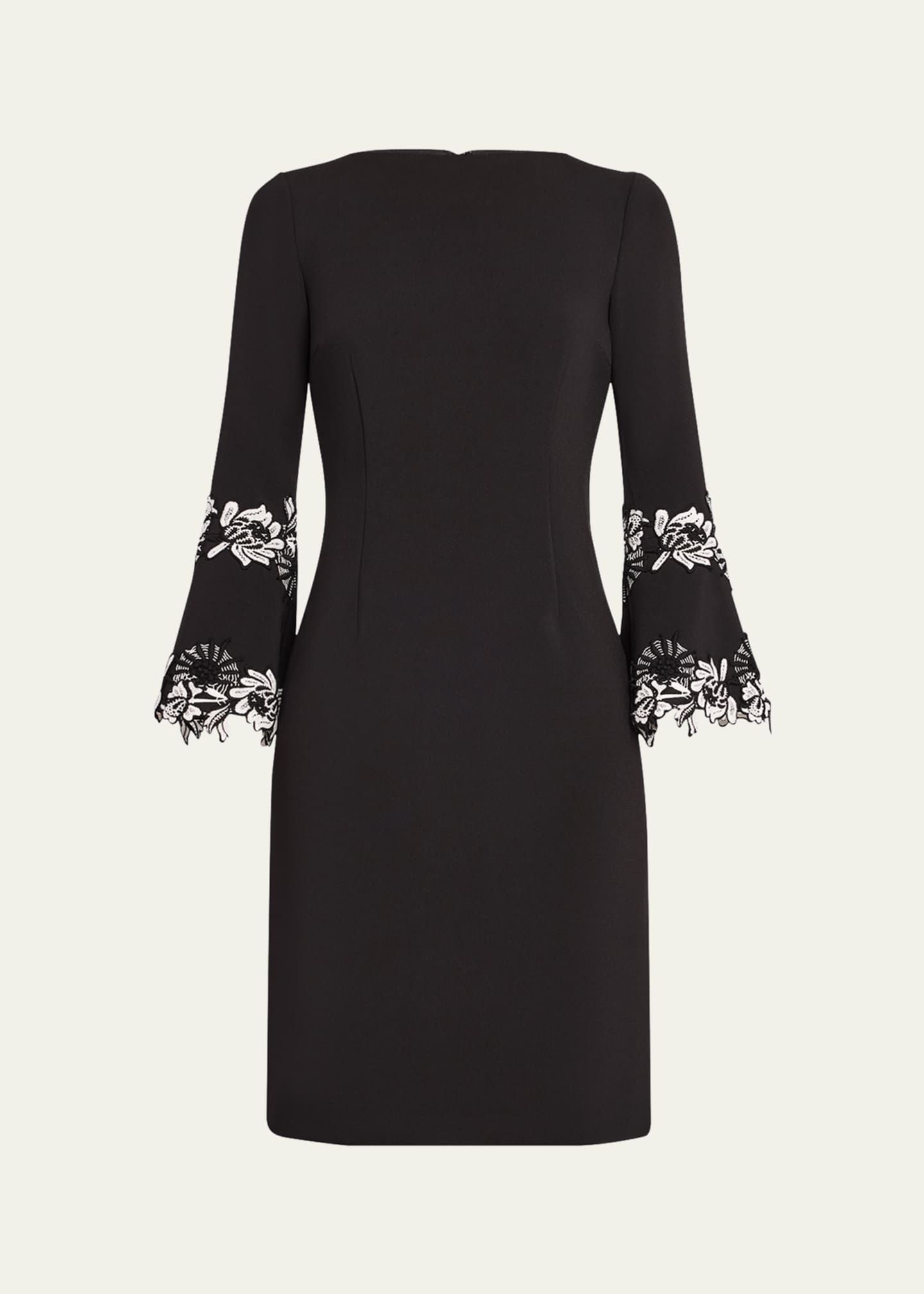 Rickie Freeman for Teri Jon Bell-Sleeve Floral Applique Crepe Dress Image 1 of 5