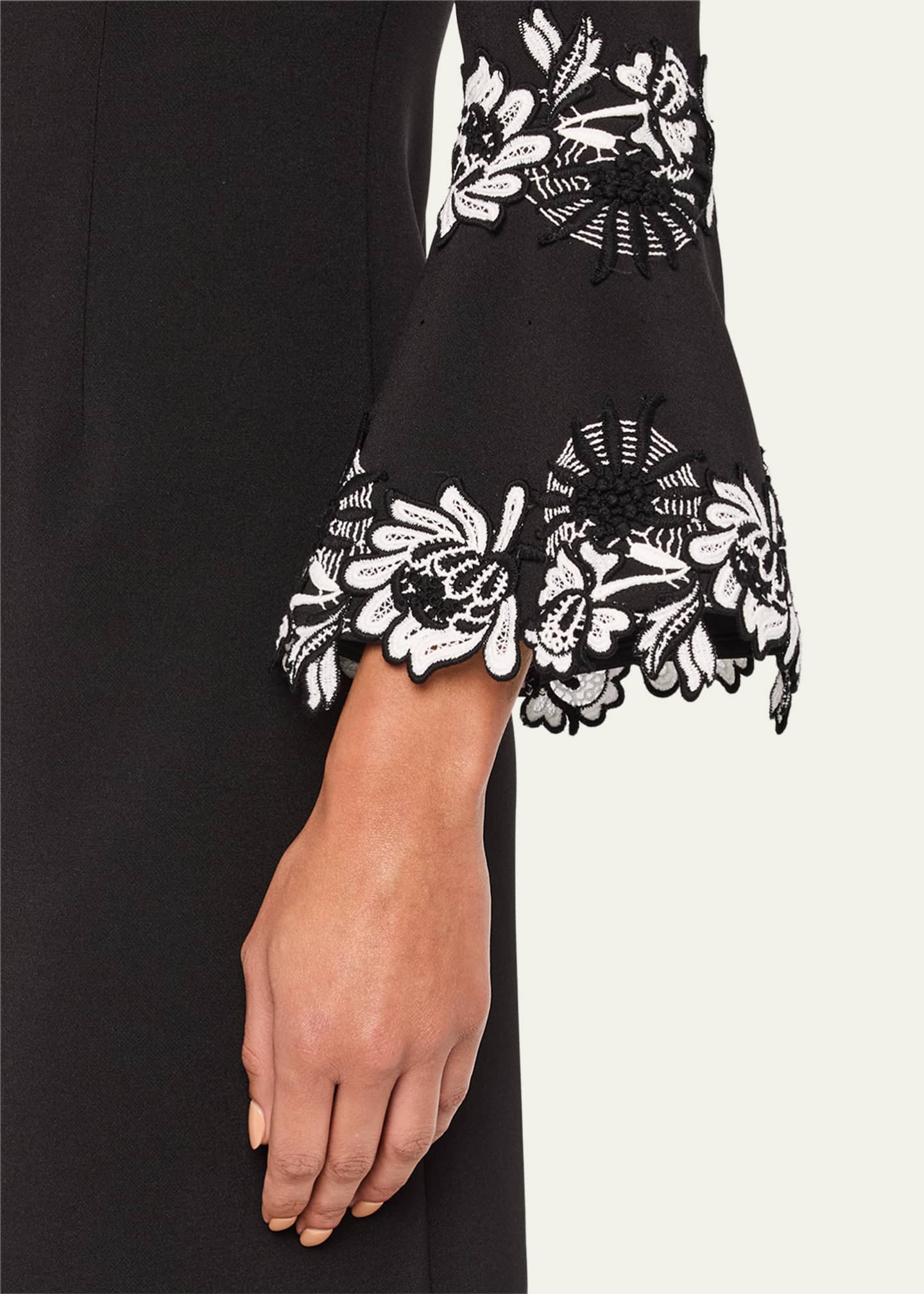 Rickie Freeman for Teri Jon Bell-Sleeve Floral Applique Crepe Dress Image 5 of 5