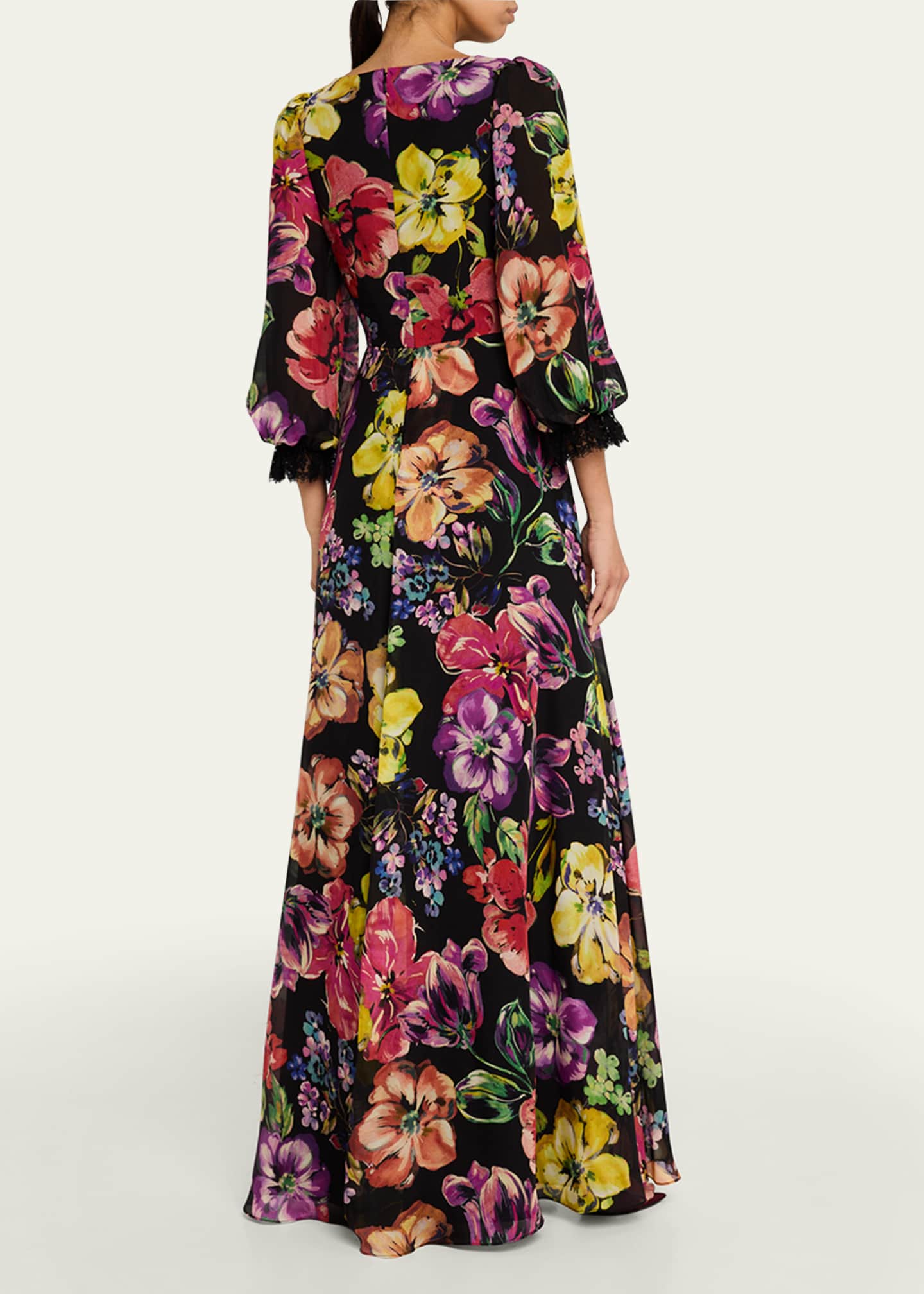 Rickie Freeman for Teri Jon Floral-Print Surplice Silk Gown Image 3 of 5