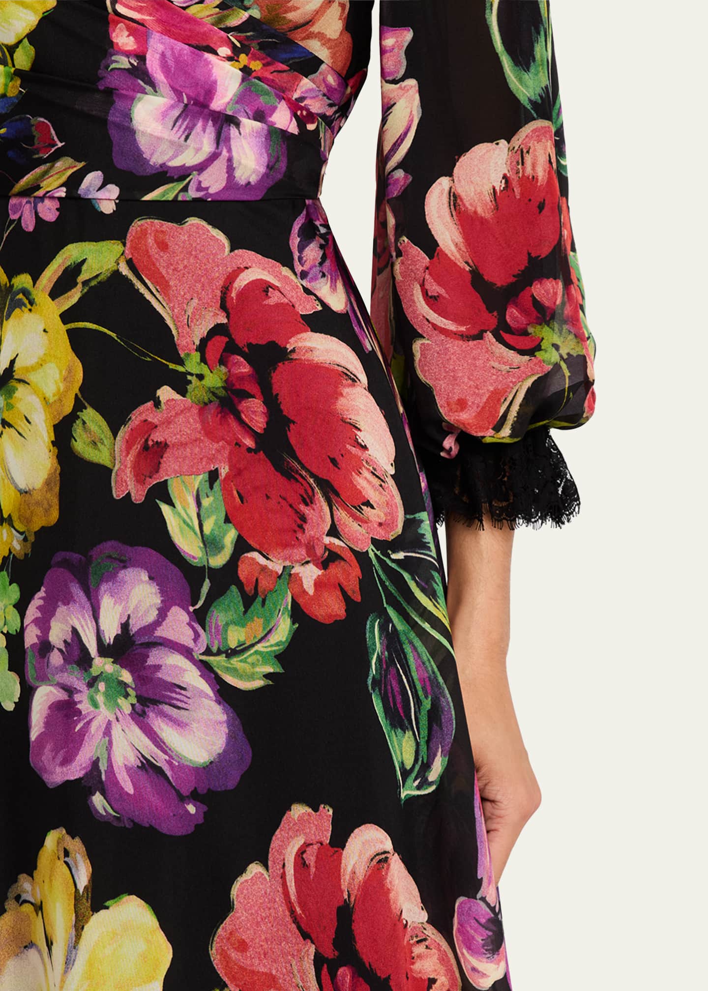 Rickie Freeman for Teri Jon Floral-Print Surplice Silk Gown Image 5 of 5