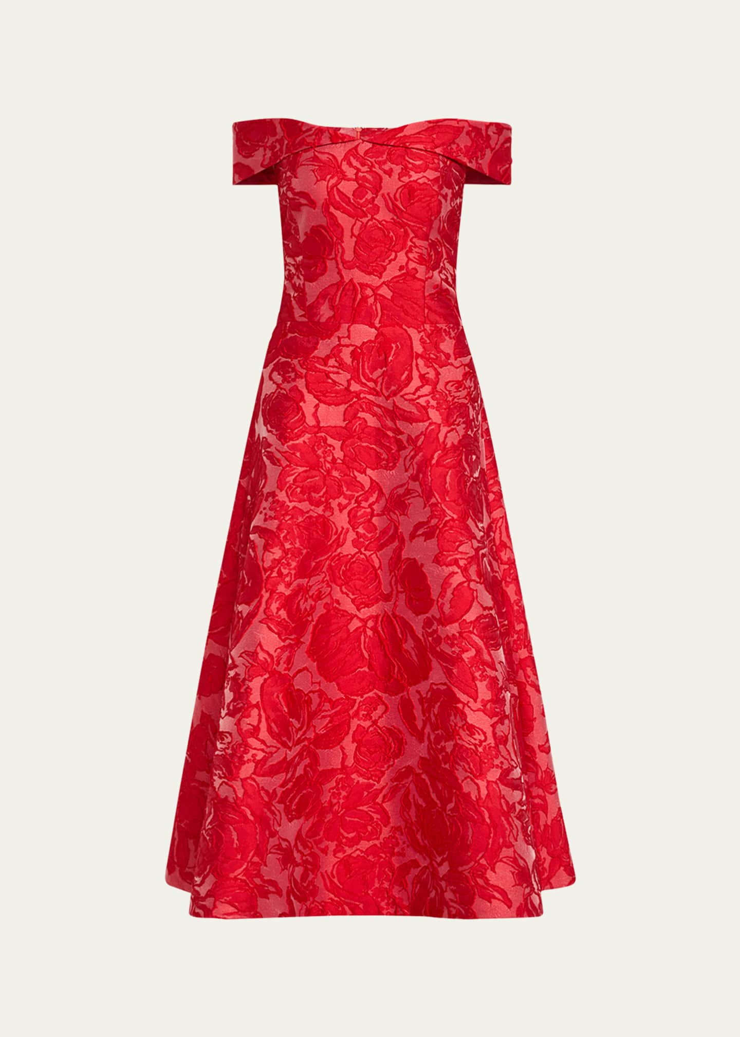 Rickie Freeman for Teri Jon Off-Shoulder Floral Jacquard Midi Dress Image 1 of 5