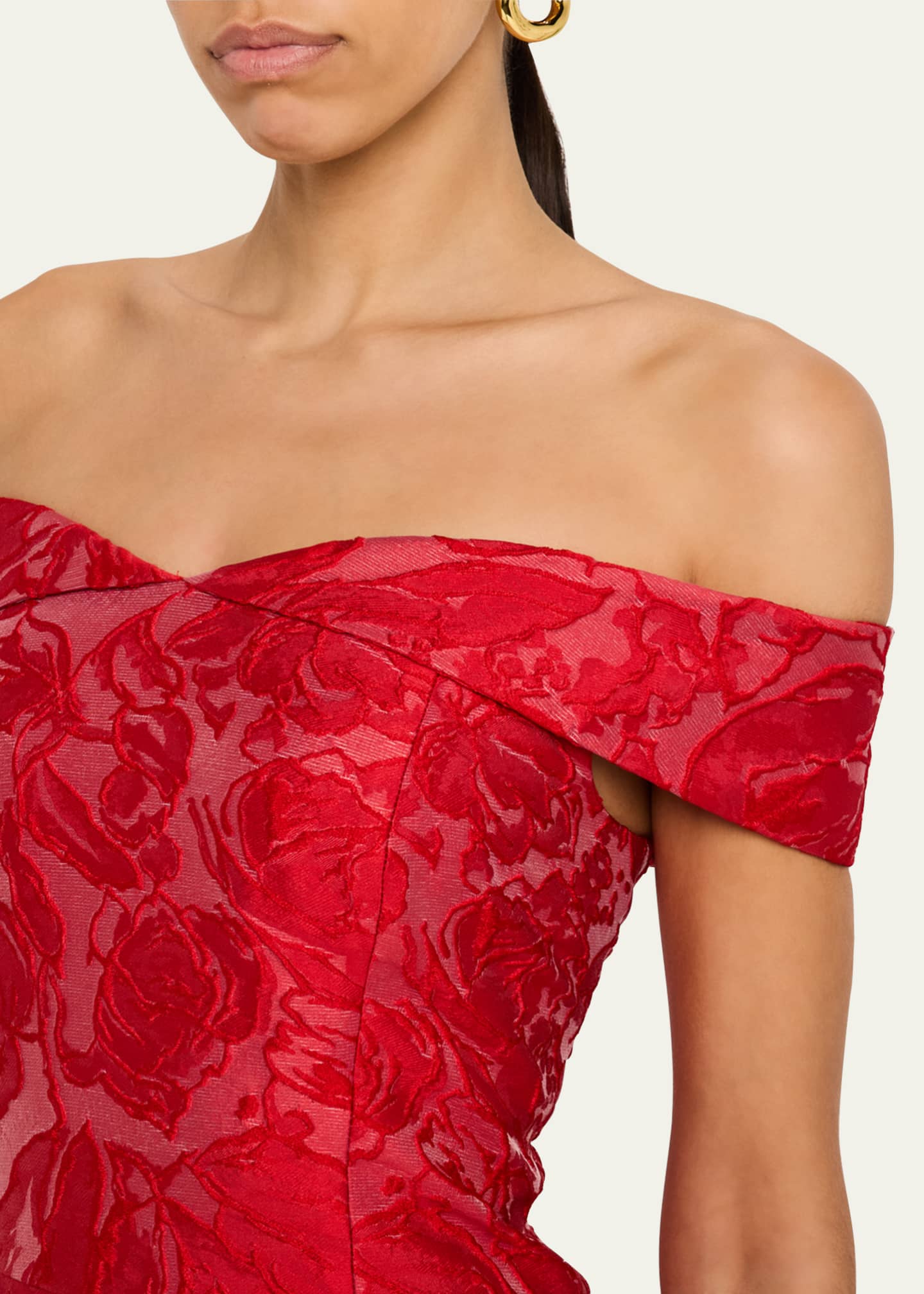Rickie Freeman for Teri Jon Off-Shoulder Floral Jacquard Midi Dress Image 5 of 5