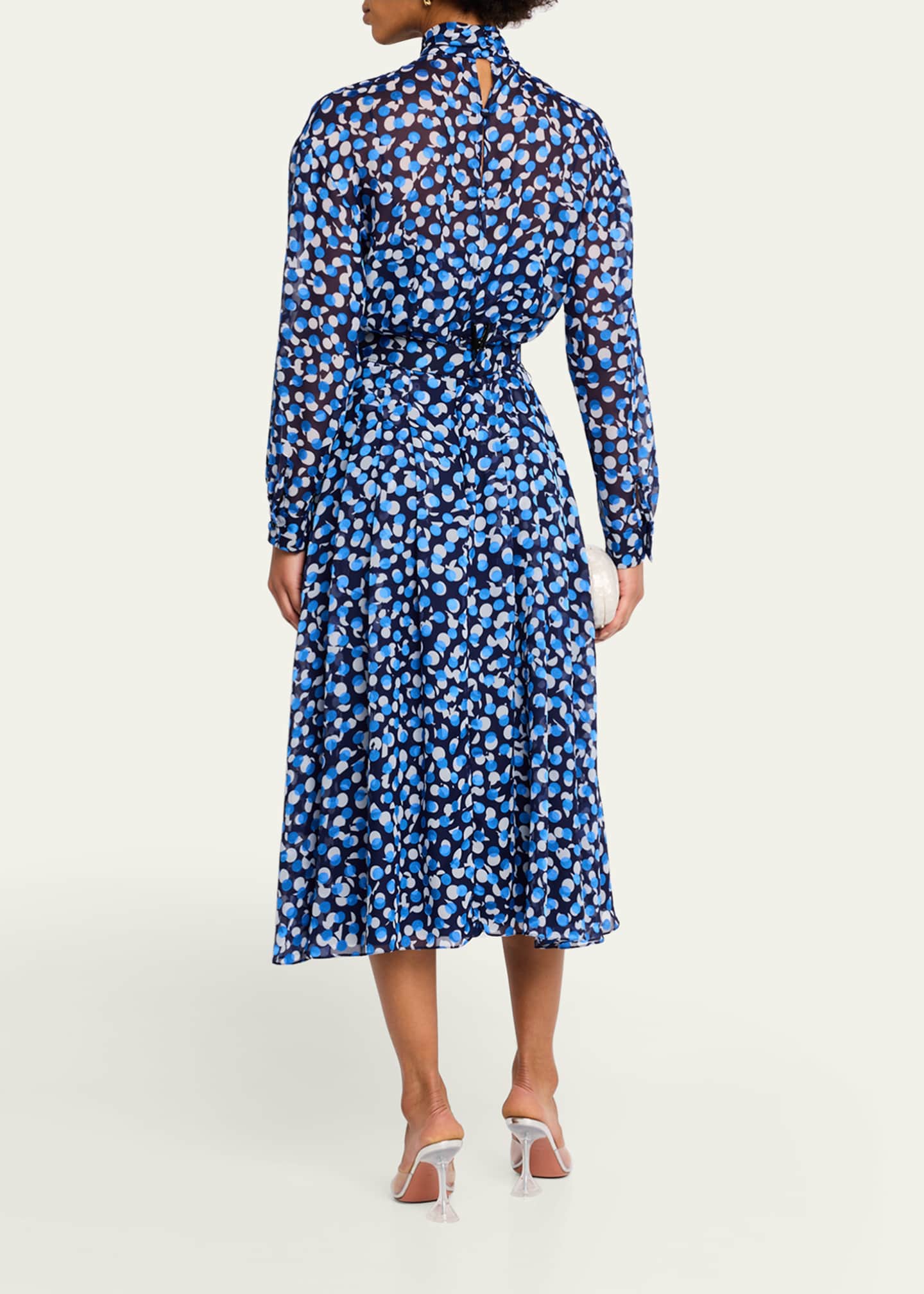 Rickie Freeman for Teri Jon Tie-Neck Polka Dot Chiffon Midi Dress Image 3 of 5