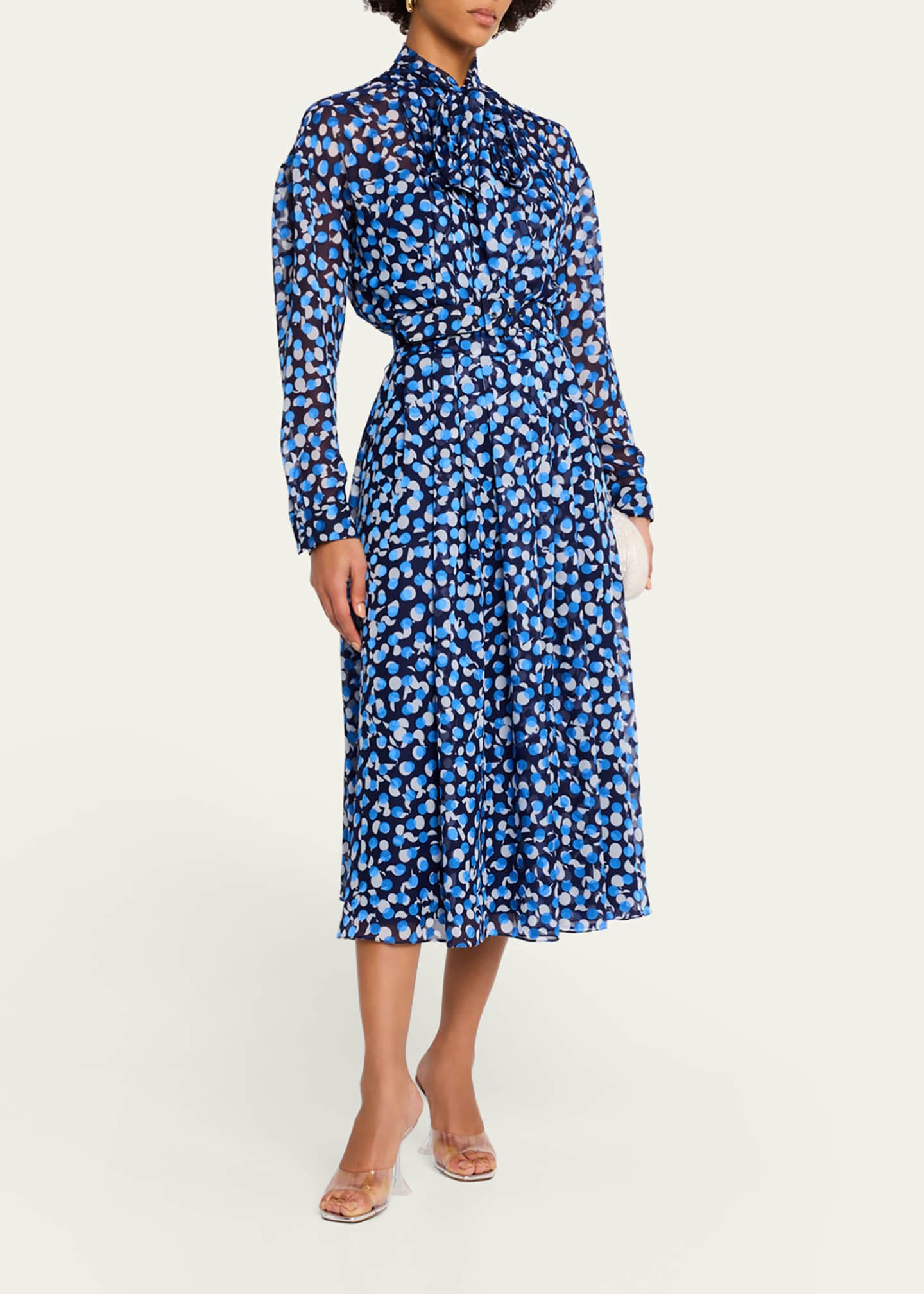 Rickie Freeman for Teri Jon Tie-Neck Polka Dot Chiffon Midi Dress Image 4 of 5