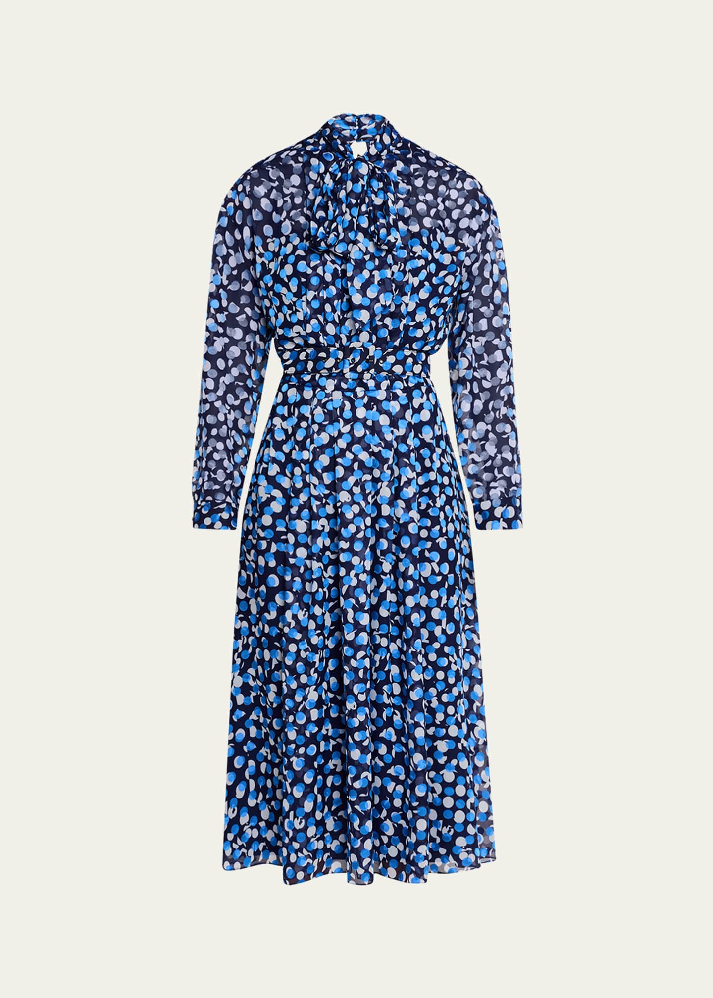 Rickie Freeman for Teri Jon Tie-Neck Polka Dot Chiffon Midi Dress Image 1 of 5