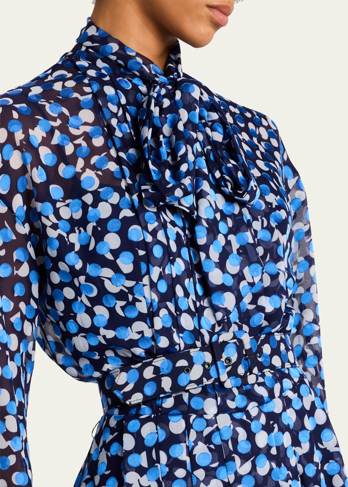 Rickie Freeman for Teri Jon Tie-Neck Polka Dot Chiffon Midi Dress Image 5 of 5