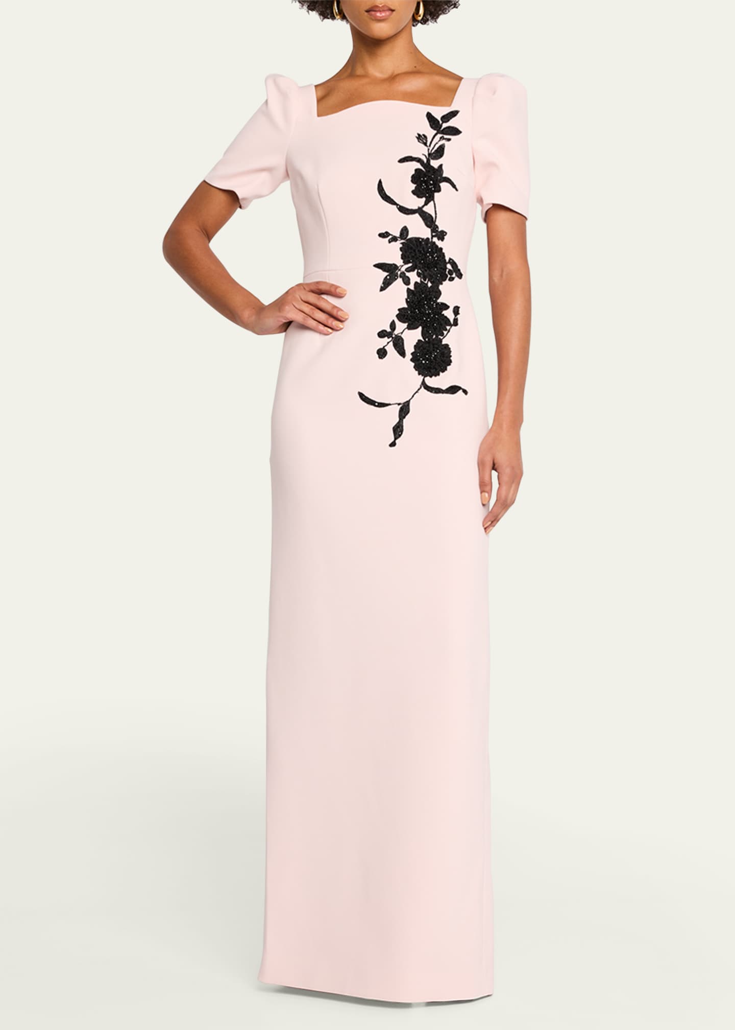 Rickie Freeman for Teri Jon Floral Applique Crepe Column Gown Image 2 of 5