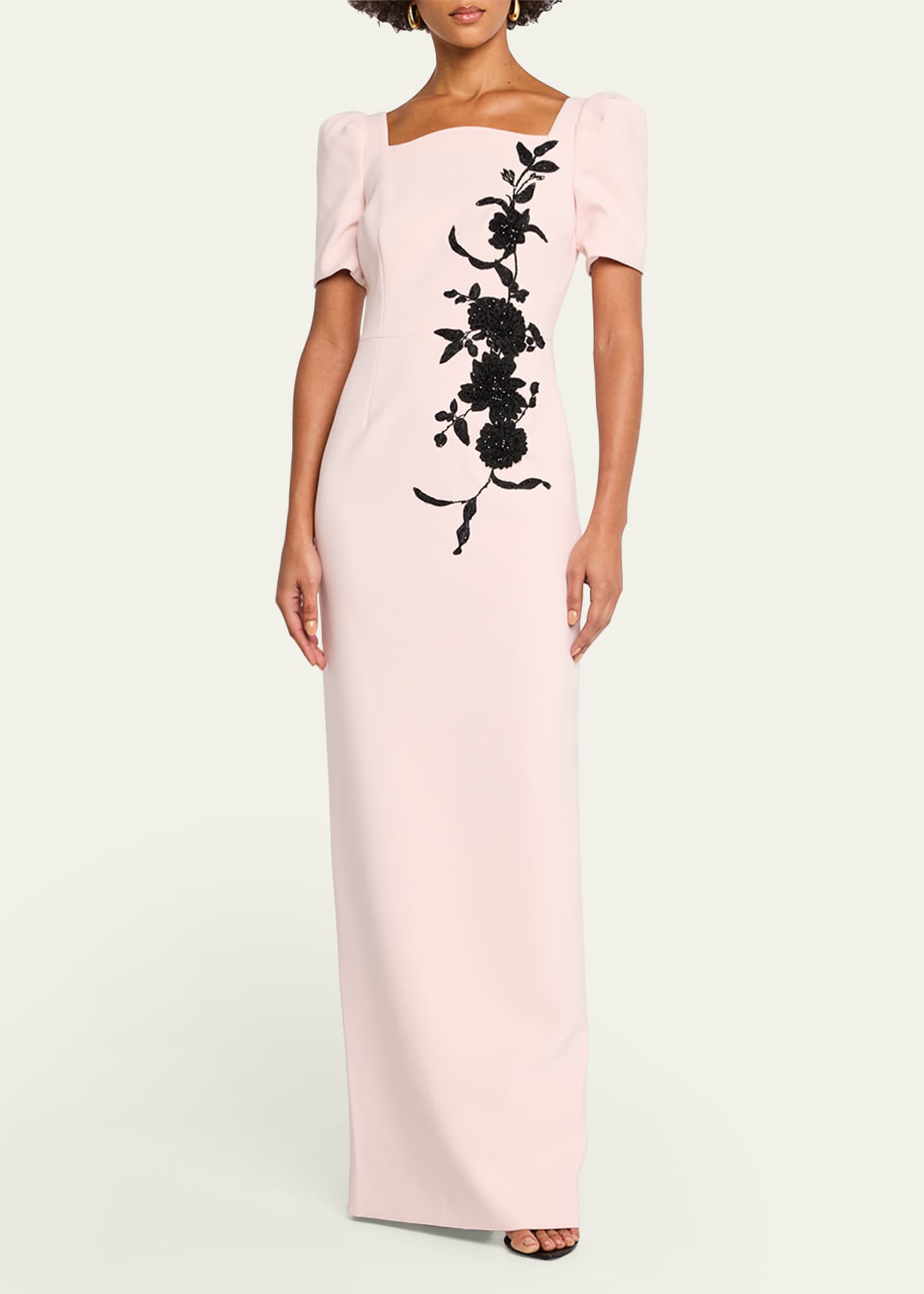 Rickie Freeman for Teri Jon Floral Applique Crepe Column Gown Image 4 of 5