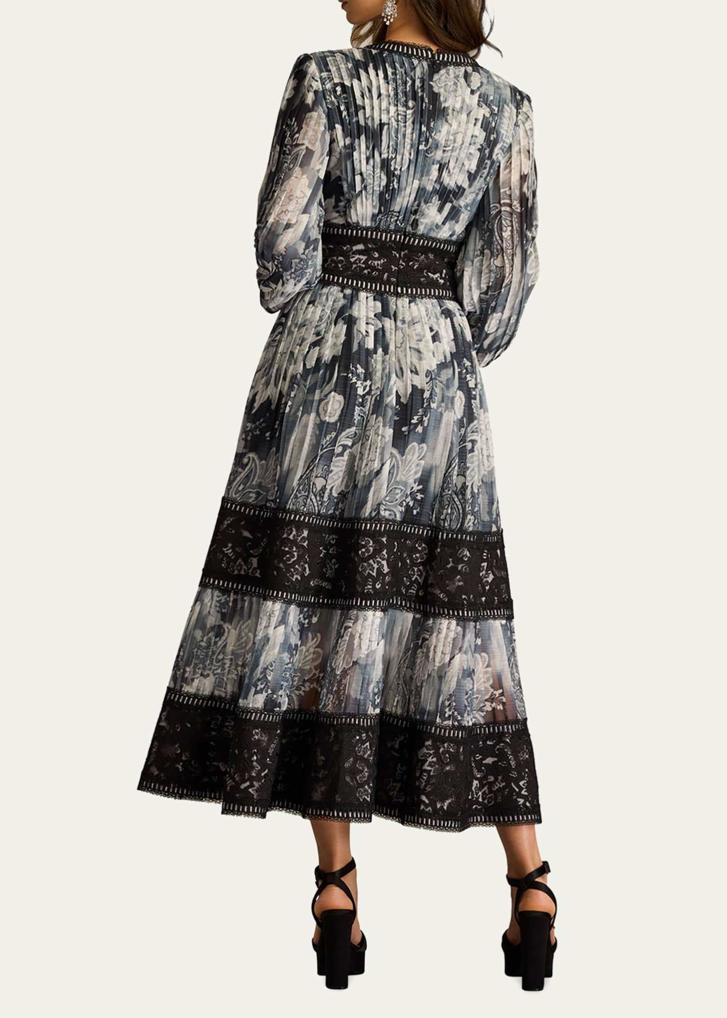 ワンピース Her lip to Tiered Floral Pleated Dress Tadashi Shoji Pleated Lace Tiered Floral-Print Midi Dress