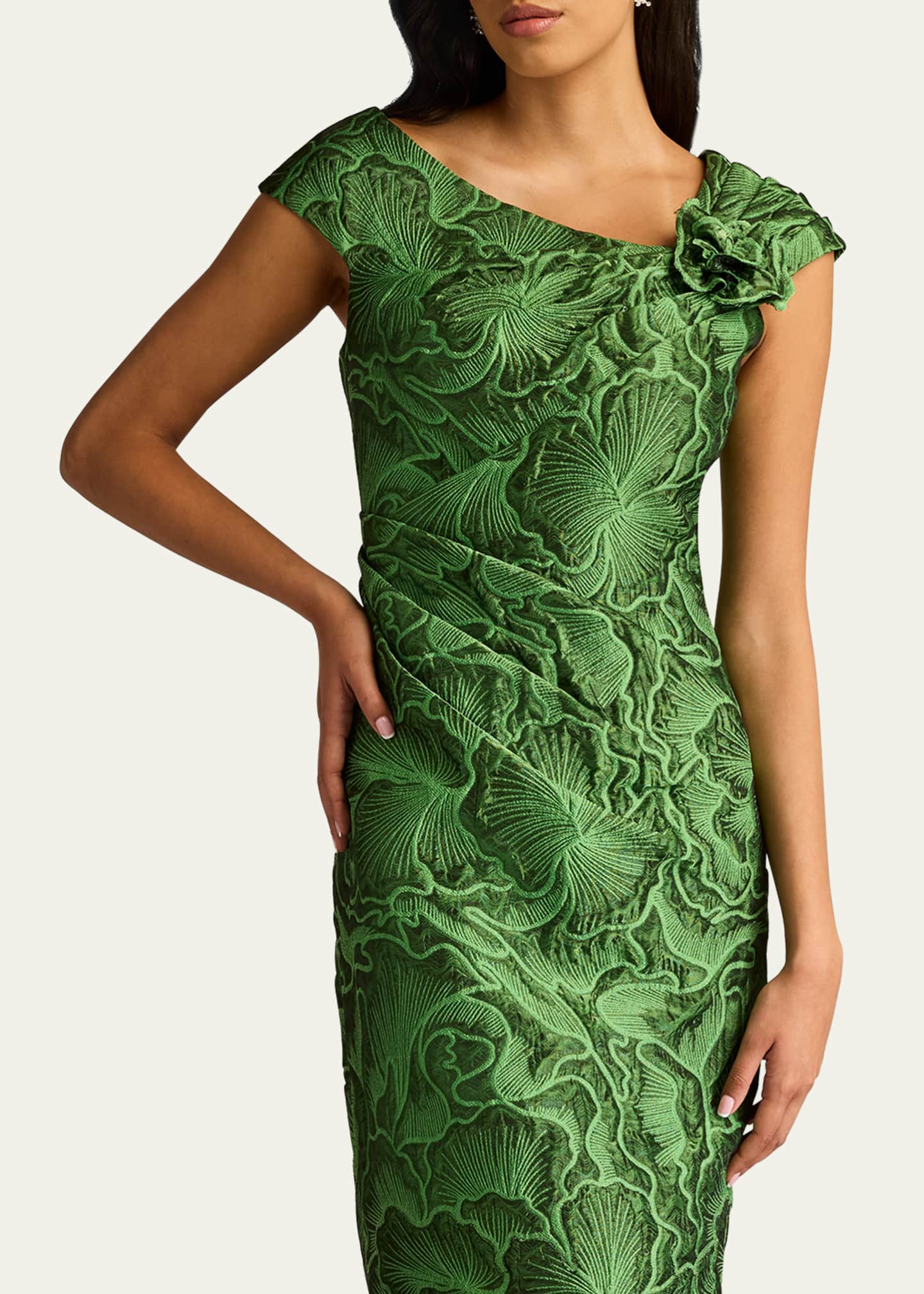 Tadashi Shoji Asymmetric Floral Jacquard Dress Image 5 of 5