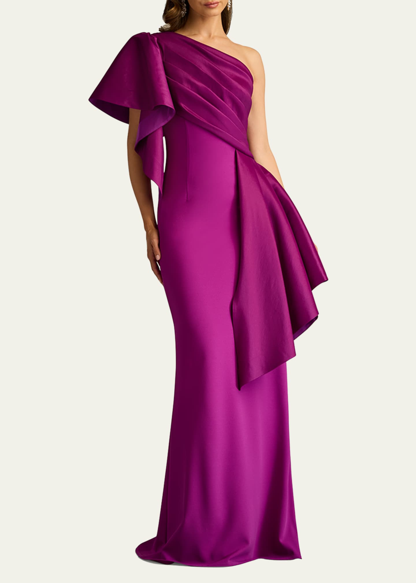 Tadashi Shoji Draped One-Shoulder Taffeta Crepe Gown Image 2 of 5