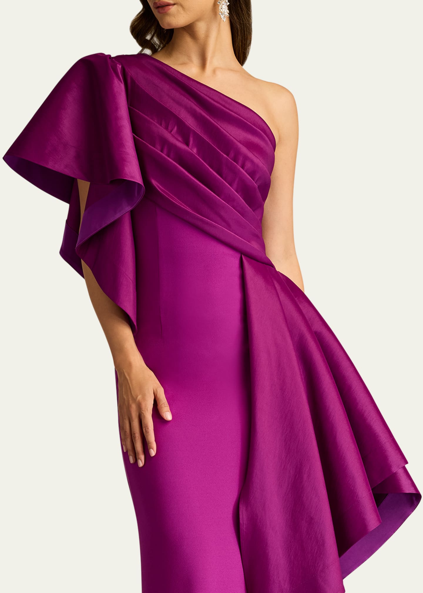 Tadashi Shoji Draped One-Shoulder Taffeta Crepe Gown Image 5 of 5