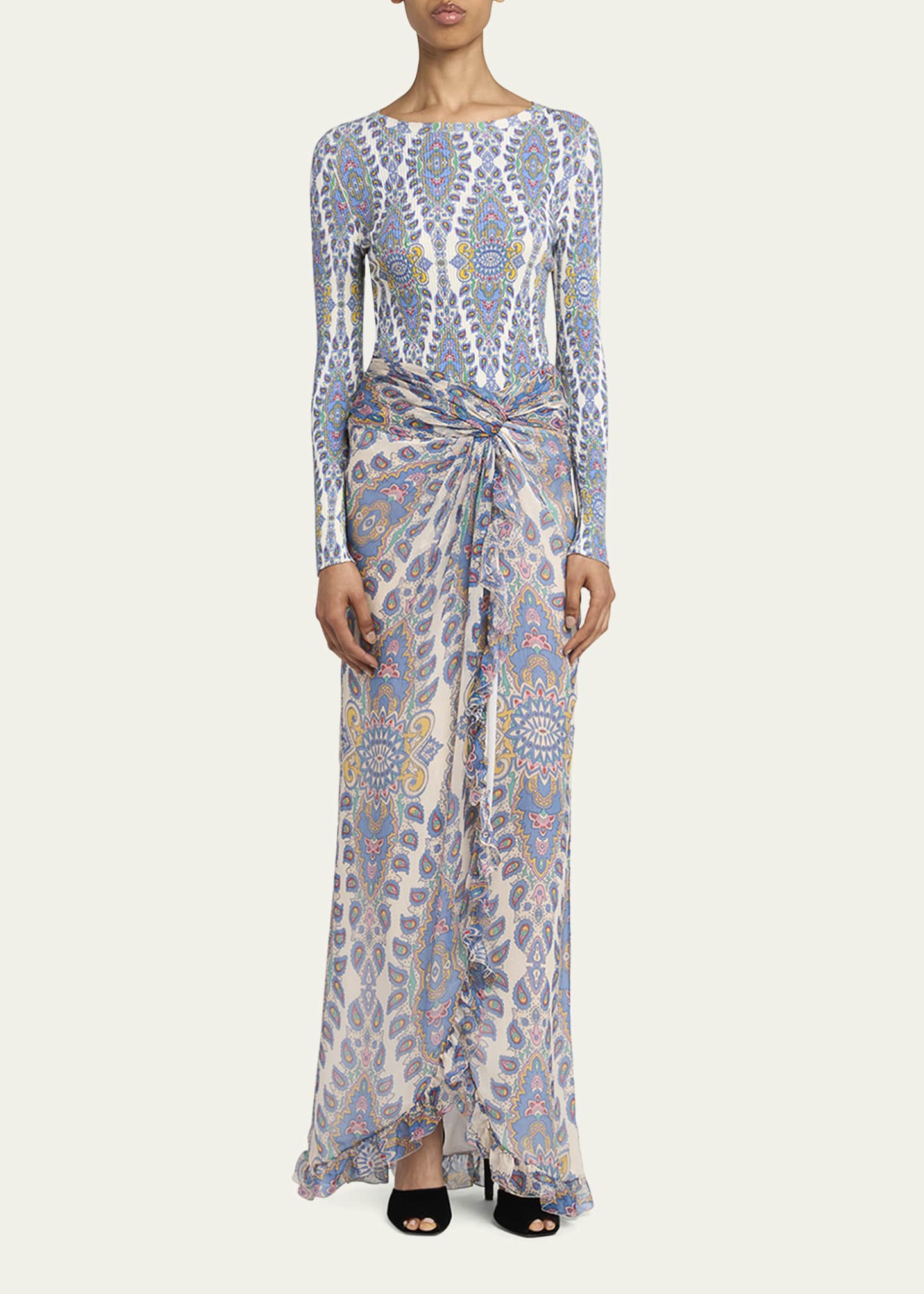 Etro Long Paisley Twist-Front Skirt Image 2 of 5