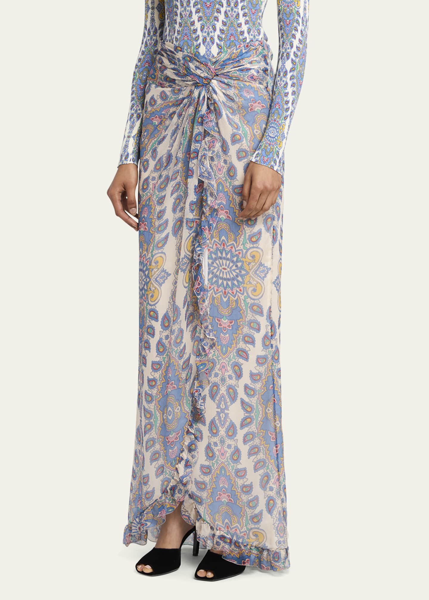 Etro Long Paisley Twist-Front Skirt Image 4 of 5