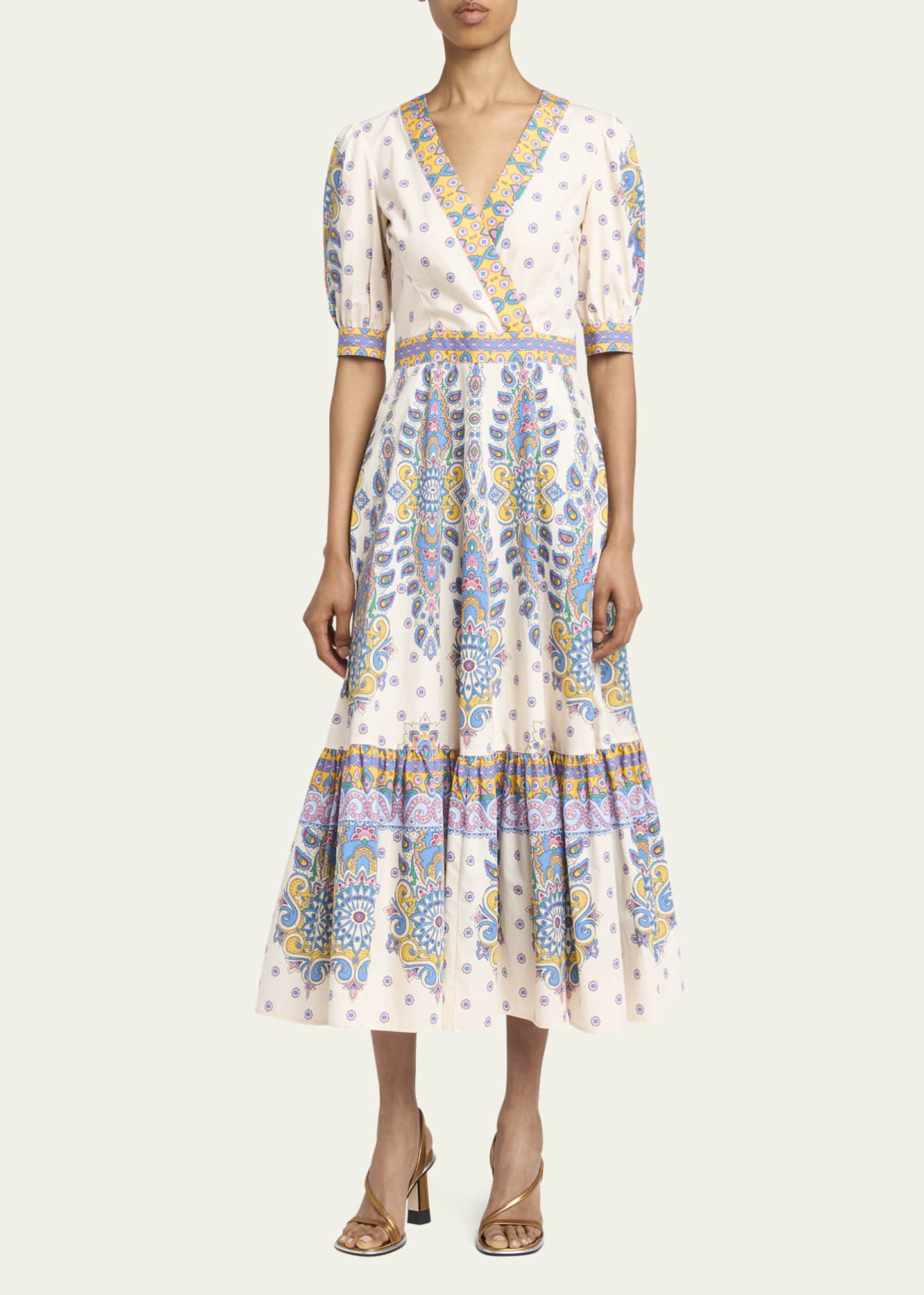 Etro Paisley-Print Puff-Sleeve Midi Dress Image 2 of 5