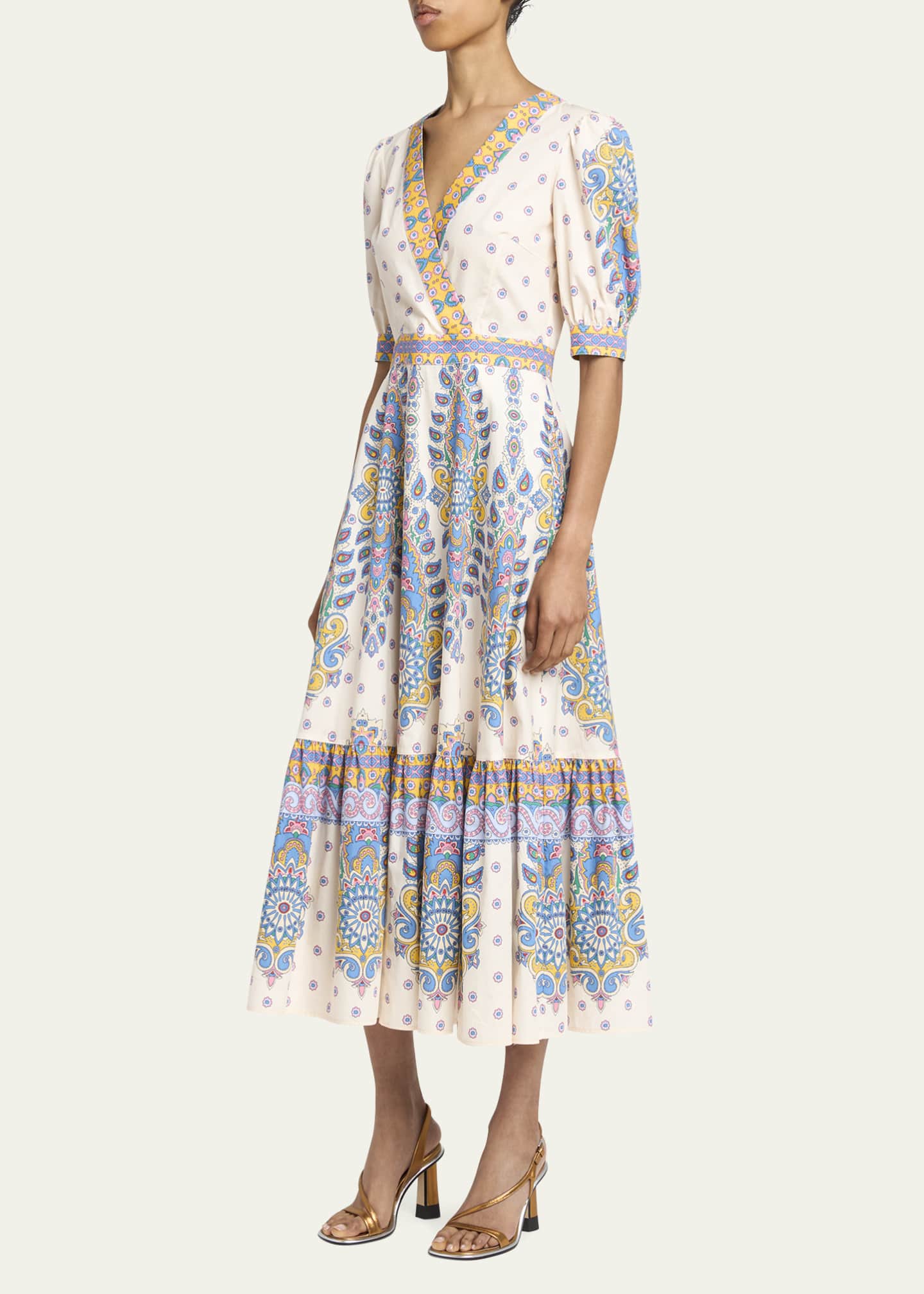 Etro Paisley-Print Puff-Sleeve Midi Dress Image 4 of 5