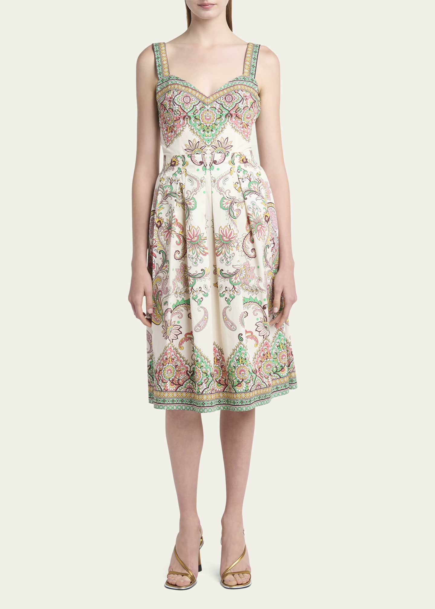 Etro Paisley Cotton Sweetheart Midi Dress Image 2 of 5