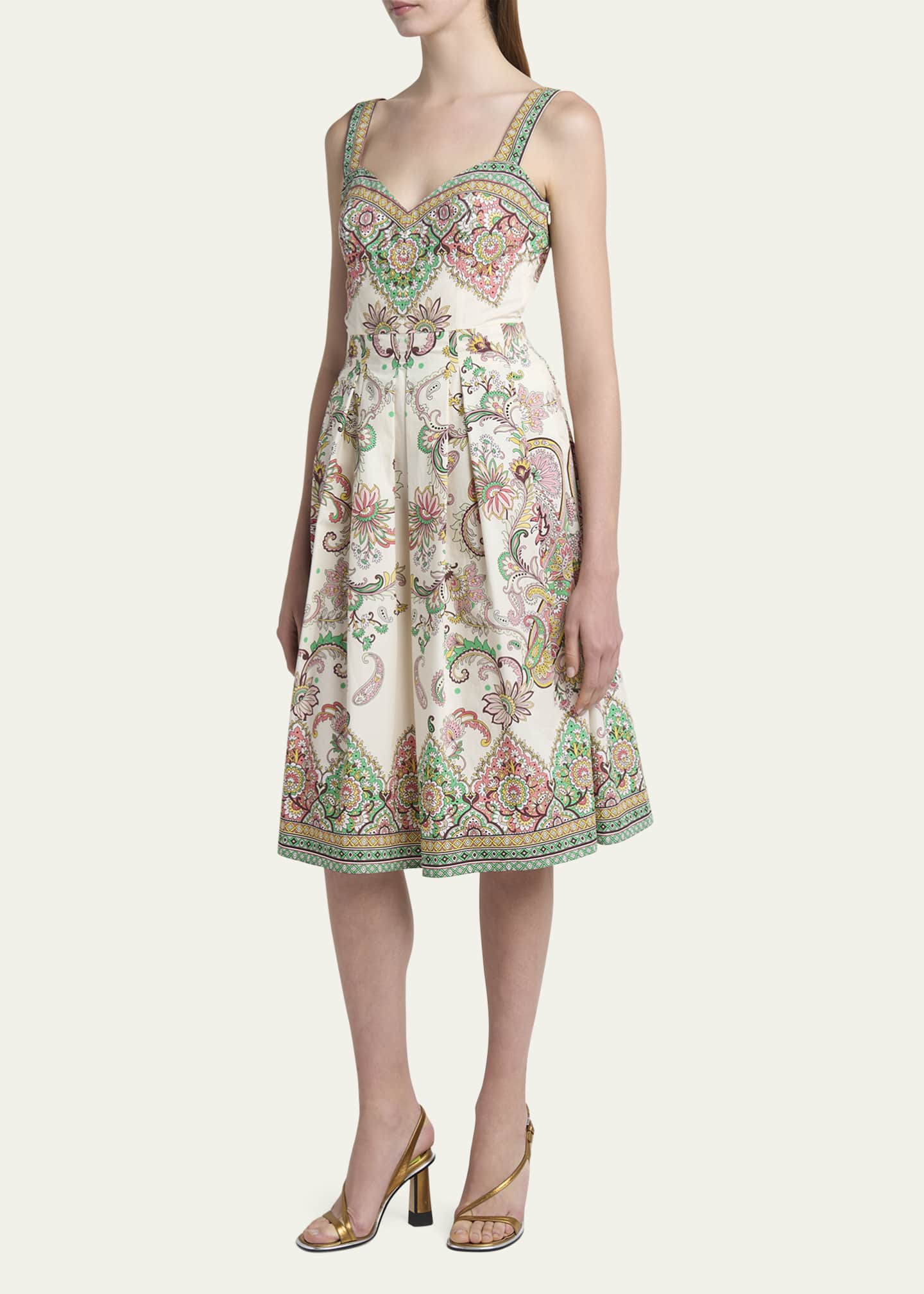 Etro Paisley Cotton Sweetheart Midi Dress Image 4 of 5