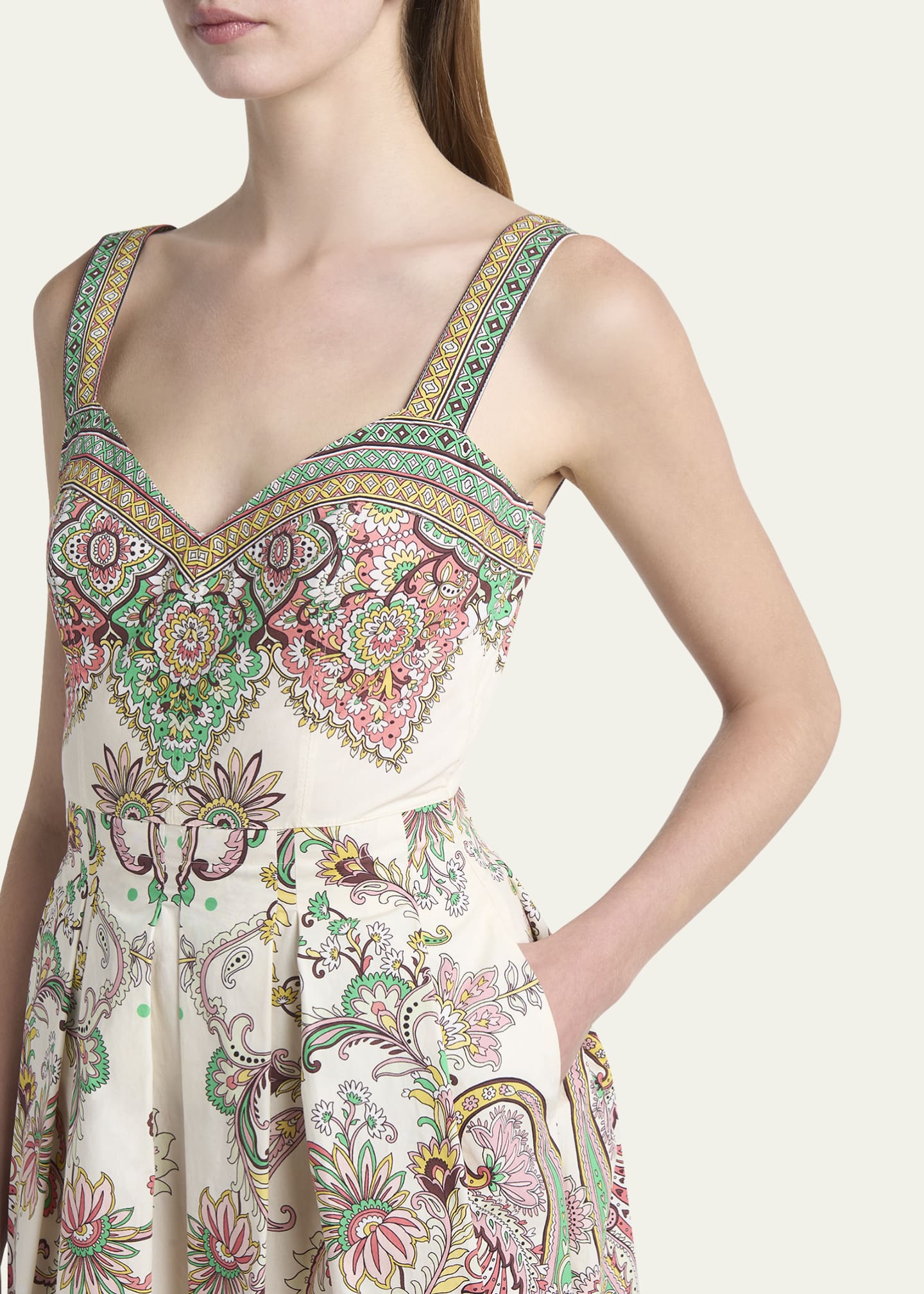 Etro Paisley Cotton Sweetheart Midi Dress Image 5 of 5
