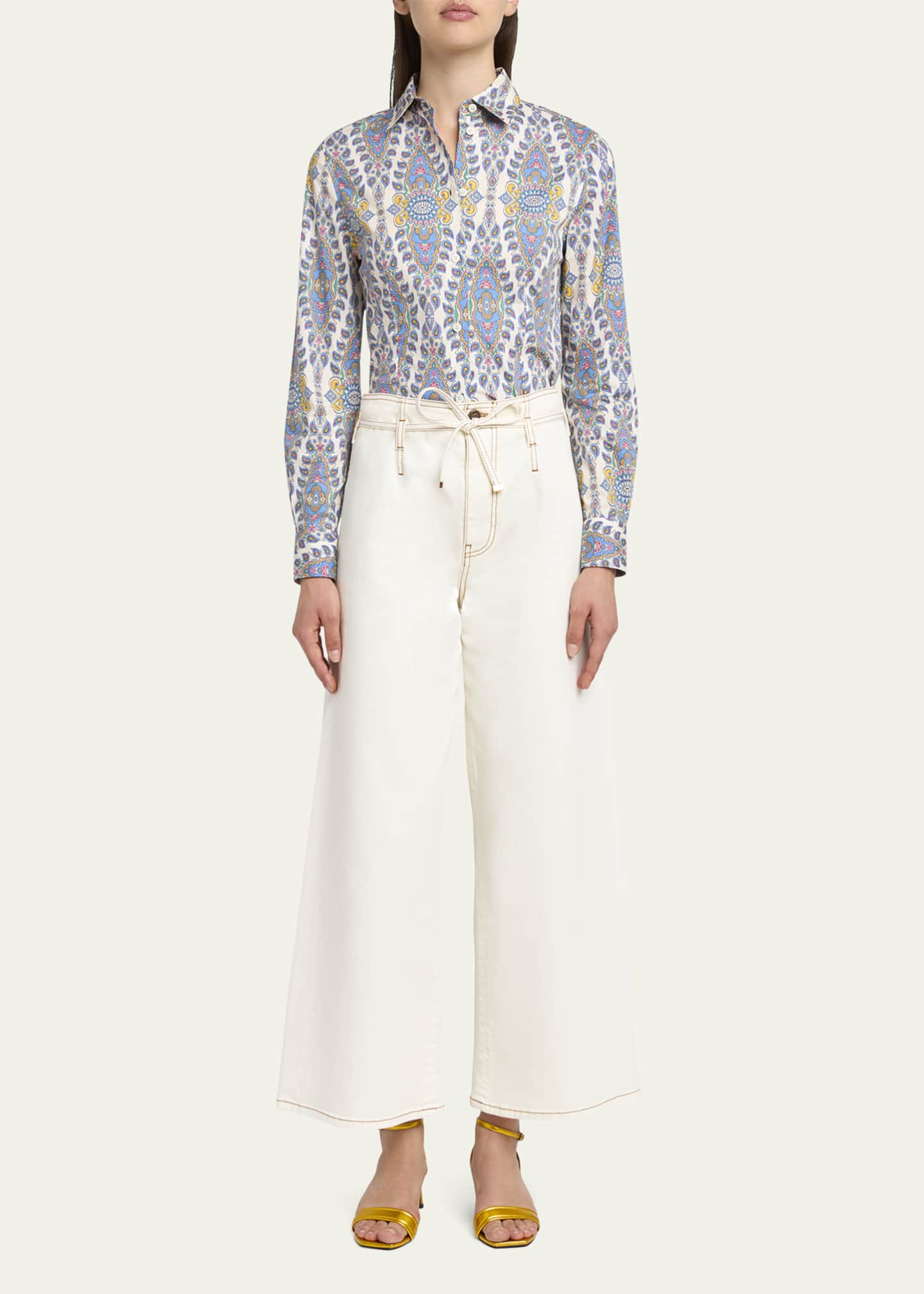Etro Stretch Cotton Paisley Button-Front Shirt Image 2 of 5