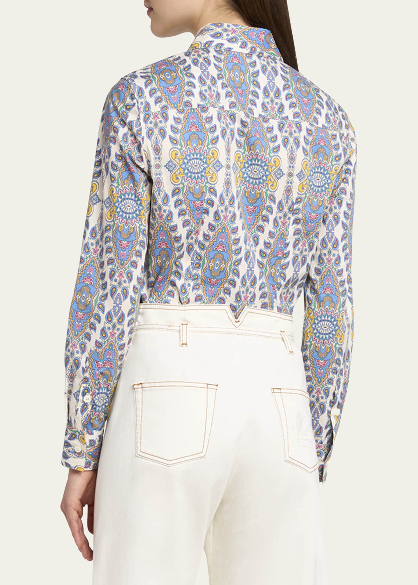Etro Stretch Cotton Paisley Button-Front Shirt Image 3 of 5