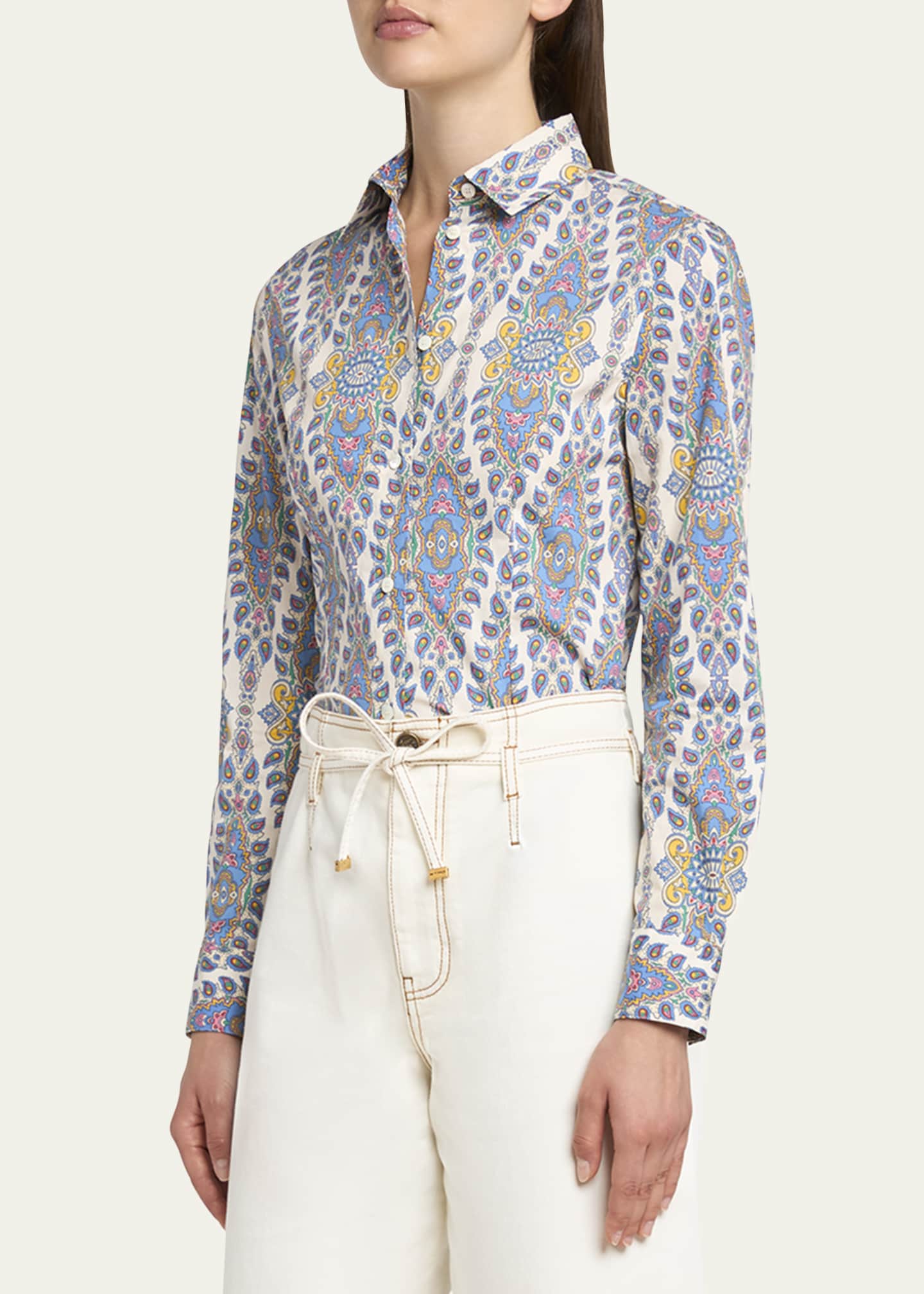 Etro Stretch Cotton Paisley Button-Front Shirt Image 4 of 5