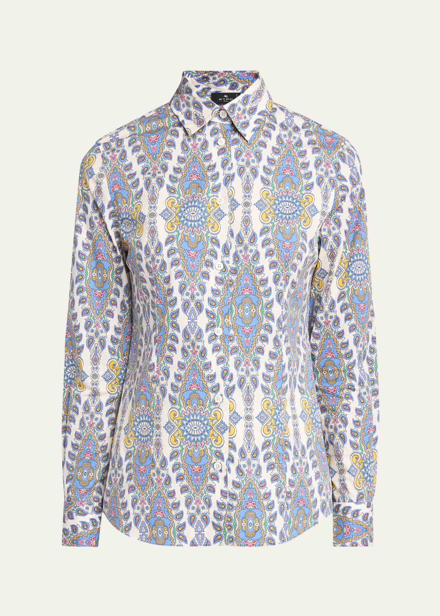 Etro Stretch Cotton Paisley Button-Front Shirt Image 1 of 5