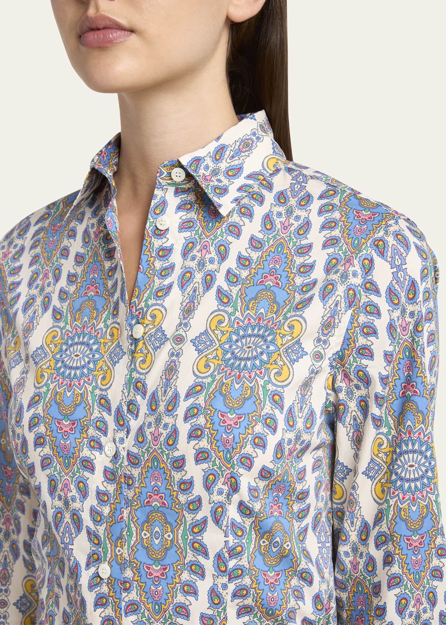 Etro Stretch Cotton Paisley Button-Front Shirt Image 5 of 5