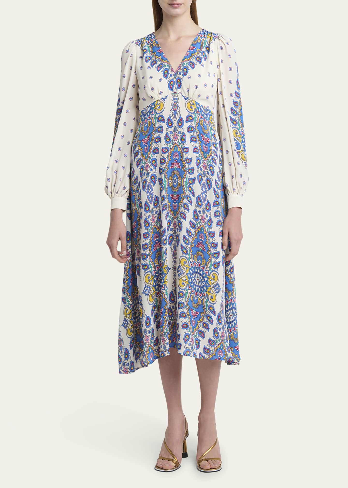 Etro Paisley V-Neck Midi Dresses Image 2 of 5